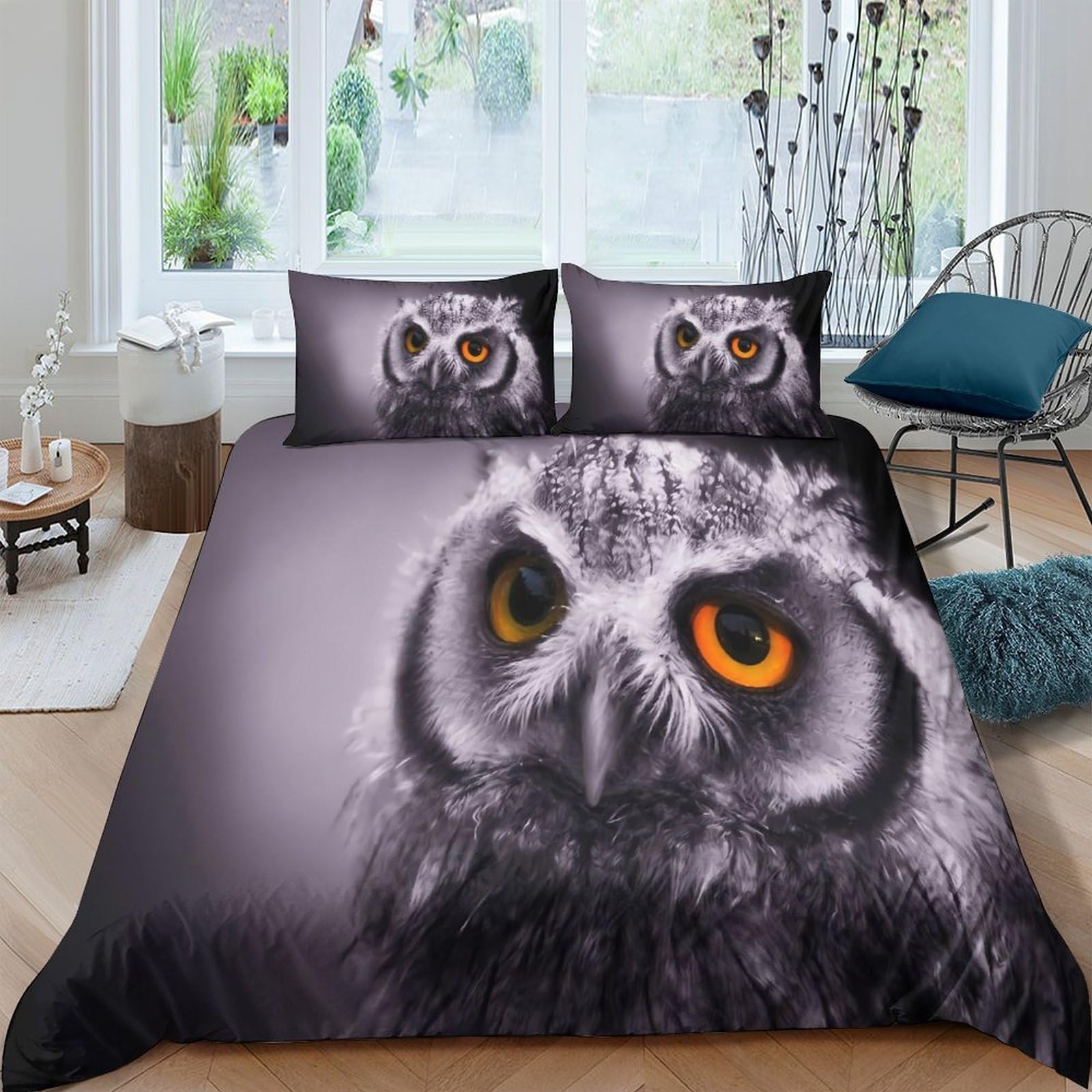 Ctjqhvkz Style-9 3D Printed Owl Eyes Fitted Sheet Microfiber Soft Bedroom Decor Forest Mattress Cover For Home Guest Room Single（135X200cm）