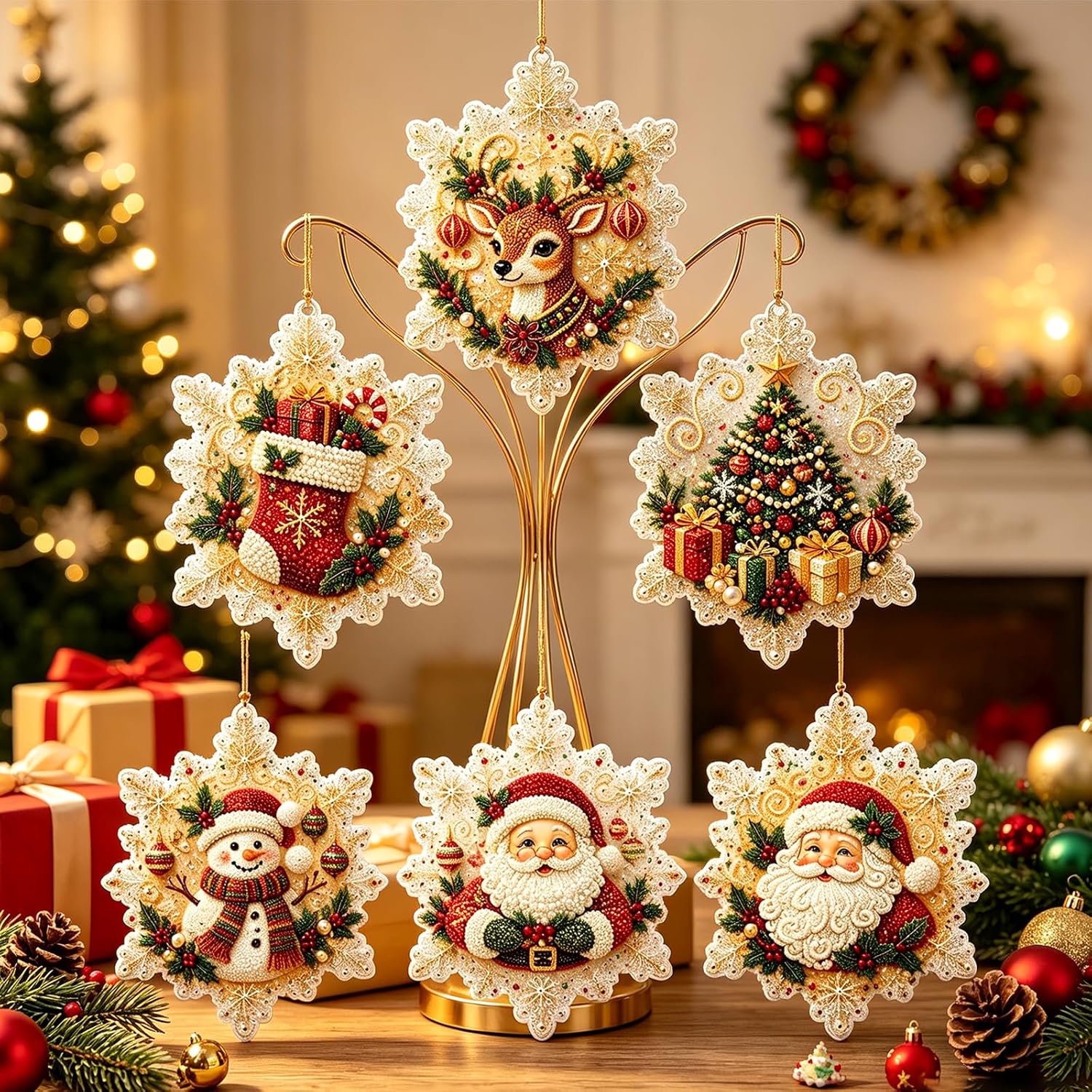 6Pcs Christmas Ornaments DIY Pearl Diamond Art Kits for Adults image 5