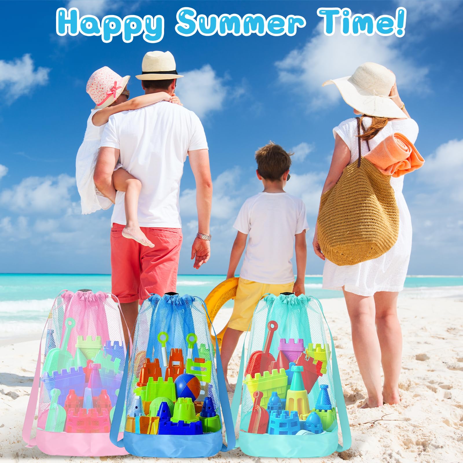 3 Piezas Bolsa de Juguetes de Playa,Bolsas de Malla para la Playa,Mochila Plegable para Juguetes Acuáticos para Niños Vacaciones Familiares Viajes A La Playa Juguetes