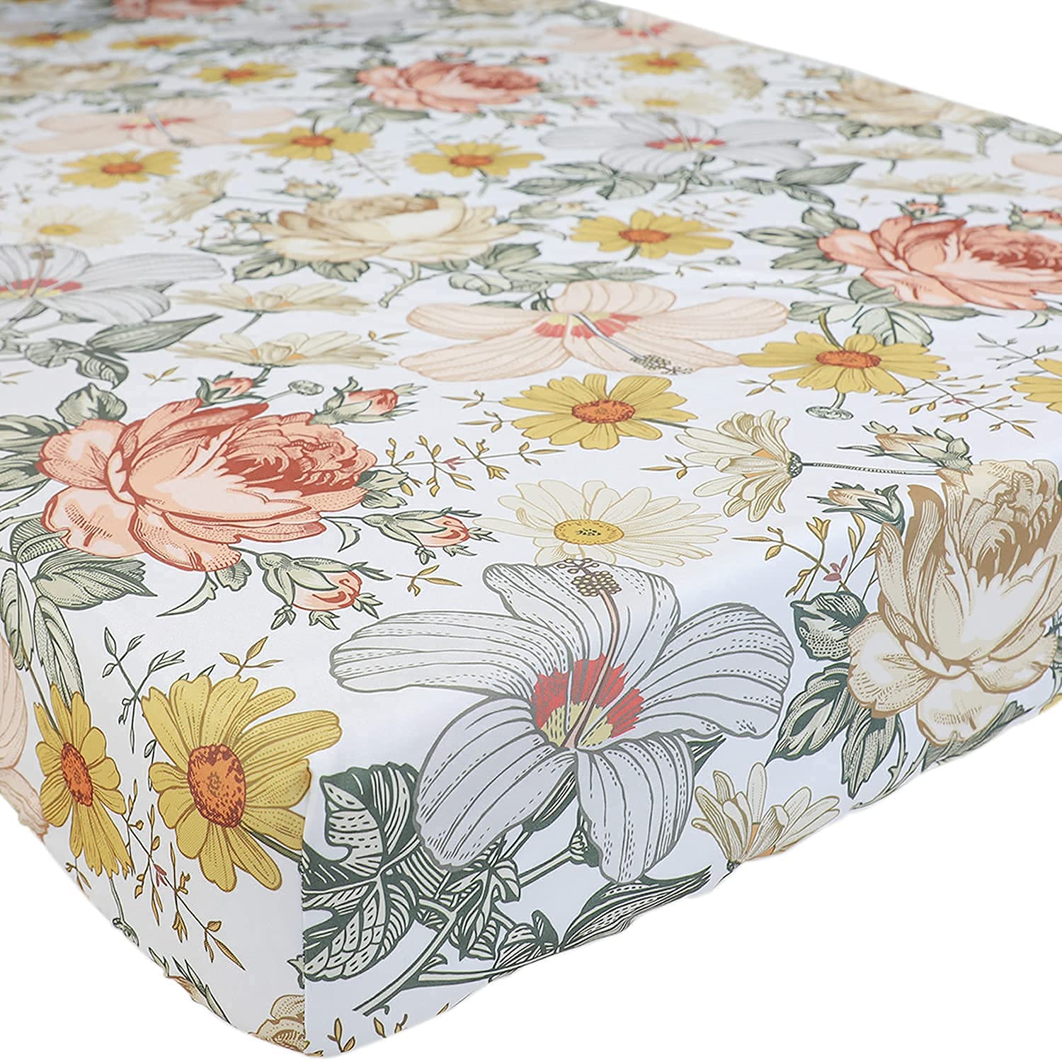 Sahaler Baby Crib Bedding Set for Boy Girls, Nursery Fitted Sheets Baby Fleece Plush Blanket 3 Pieces Set (Retro Chrysanthemum 3 Pieces Set) : Baby