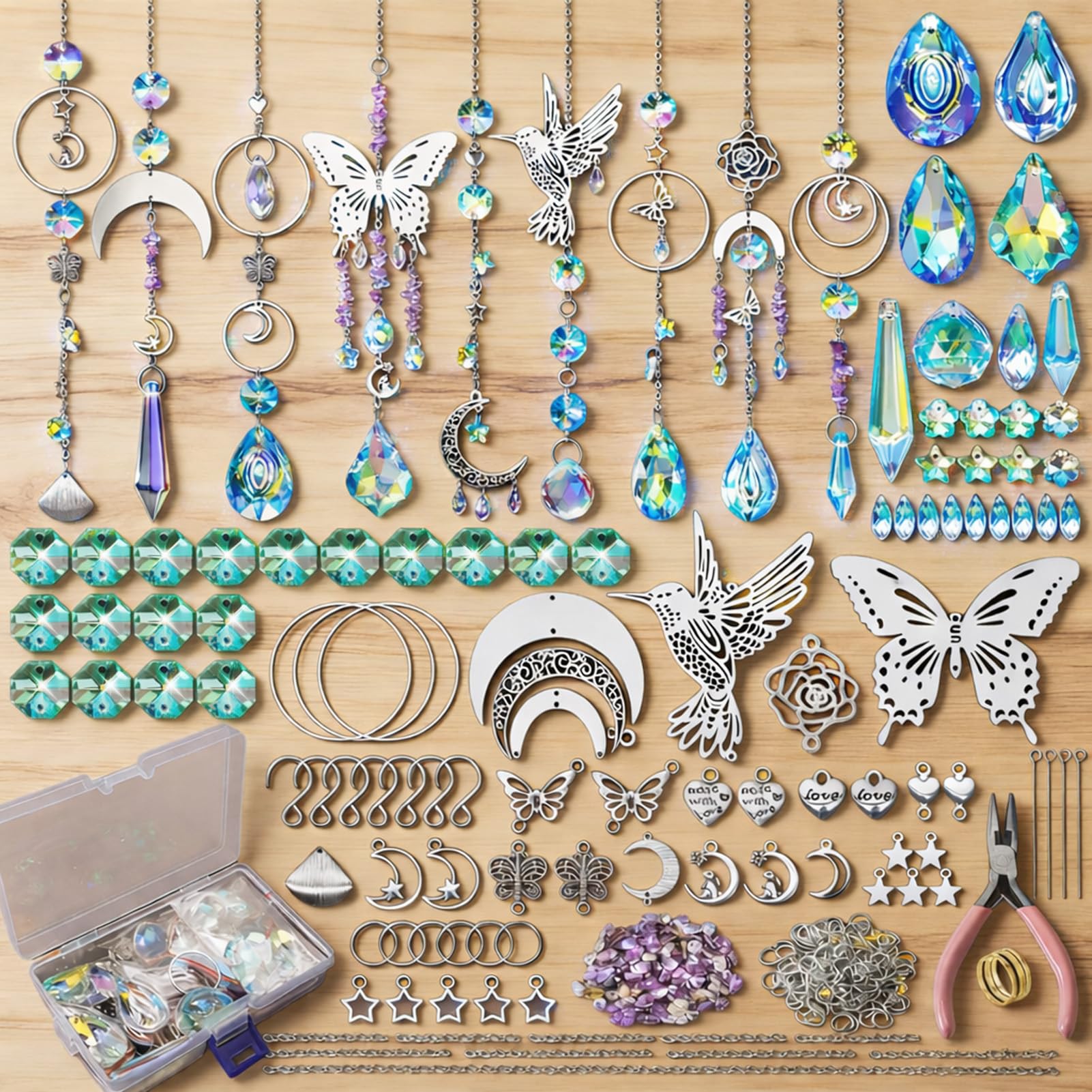 400PCS DIY Sun Catcher Kit, Glass Prism Rainbow Maker with Crystals, Window Hanging Decor for Home, Wedding, Garden, Holiday Party Crafts Decor