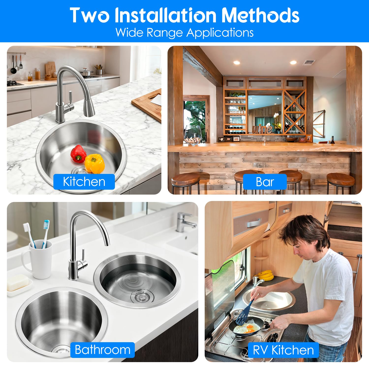 Fregadero Cocina Acero Inoxidable Redondo 30cm Drenaje Lavabo | Bandeja 11.8x6.5 Pulgadas con Tubo Drenaje para Baño RV Hogar