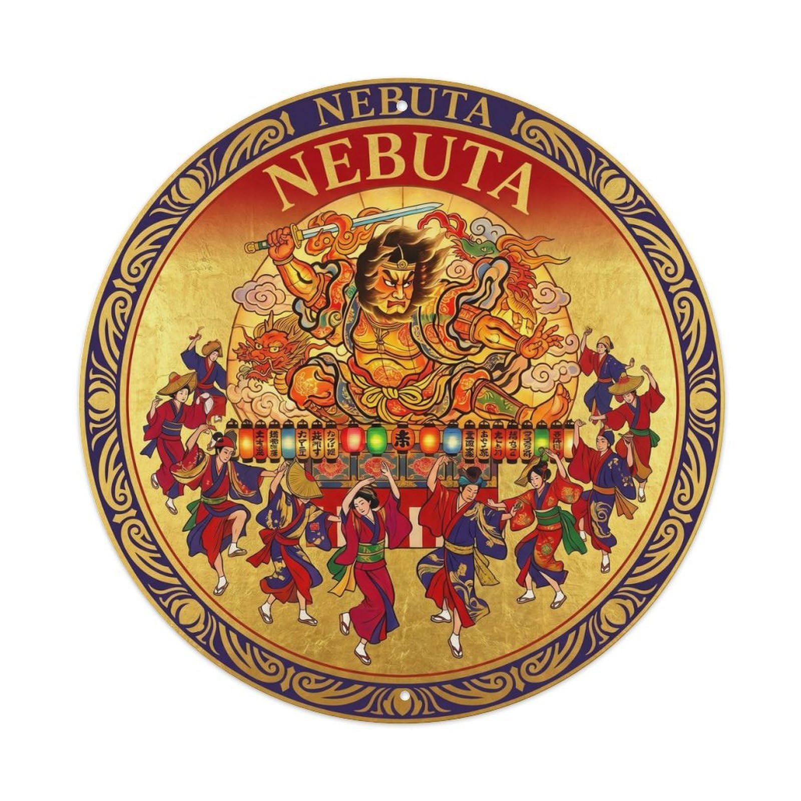 Olyhtr 8X8inch Classic Style Nebuta Float Aomori Rinpa Crimson Gold Japan Metal Tin Sign