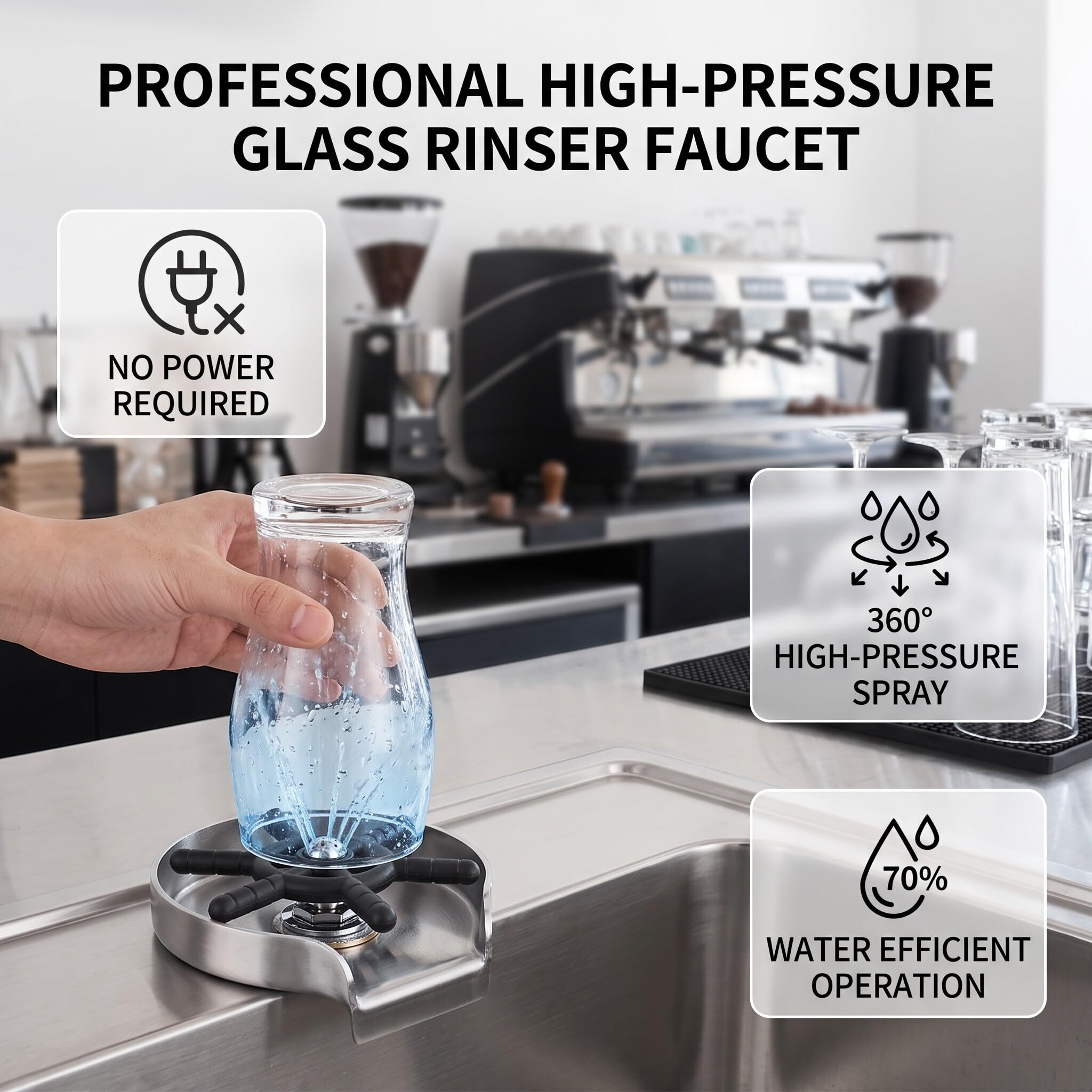 Edelstahl Hahnverbinder mit Schnellanschluss Messing für Bierglas Kaffeetasse Milchtee Zubehör Universelle Größenanpassung Mehrdimensionale Reinigung für Bar Restaurant Haushalt Küchenspülen
