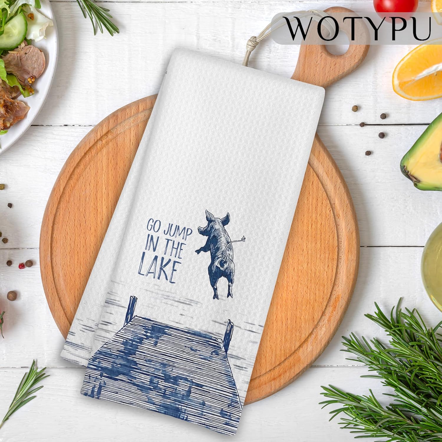 Lake House Decor Kitchen Towels, Funny Lake Pig Gift Dish Tea Towel for Kitchen Cabin Decor, Pig Lover Gifts Hand Towels for Bathroom Decor, 16x24 Inch - Image 2