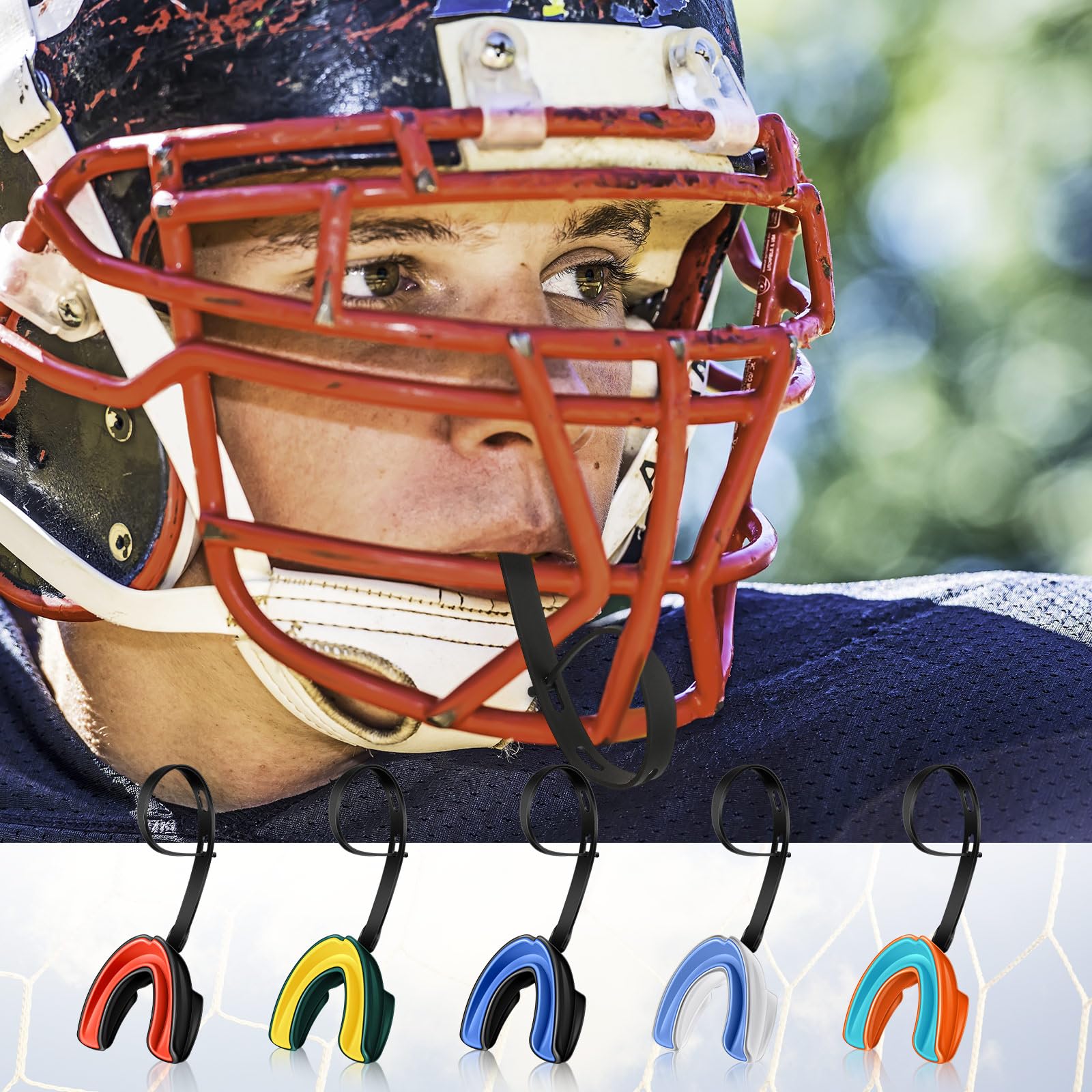 10 paradenti con cinghia, con cinghia, doppio colore, per calcio, protezione per adulti e adolescenti, hockey, boxe, taekwondo, 10 pezzi
