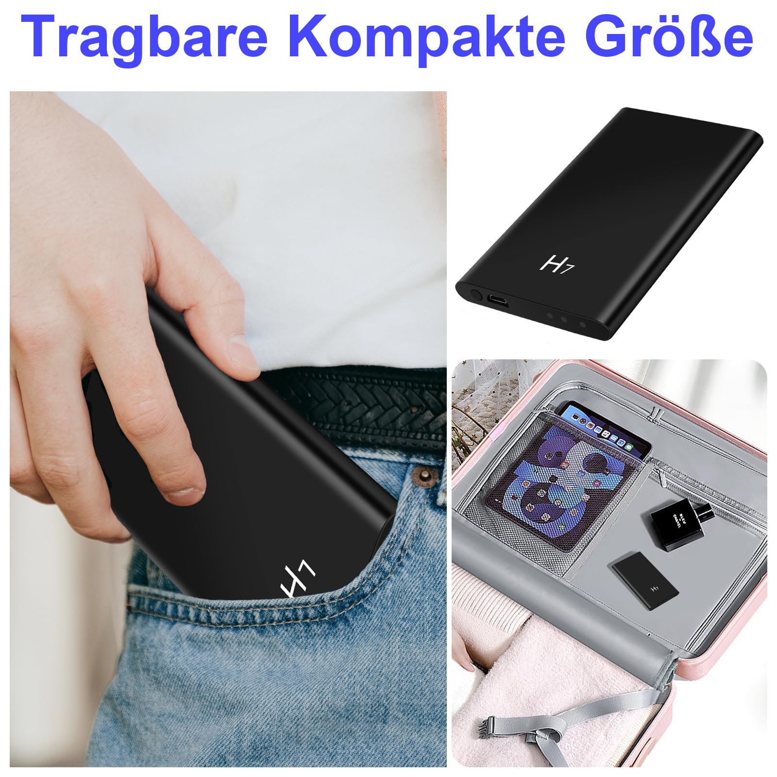 Powerbank-Minikamera, HD 1080P Klein Kamera mit Nachtsichtfunktion, Videokamera, 5000mAh Powerbank-Kamera mit 3-in-1-USB-Kabel