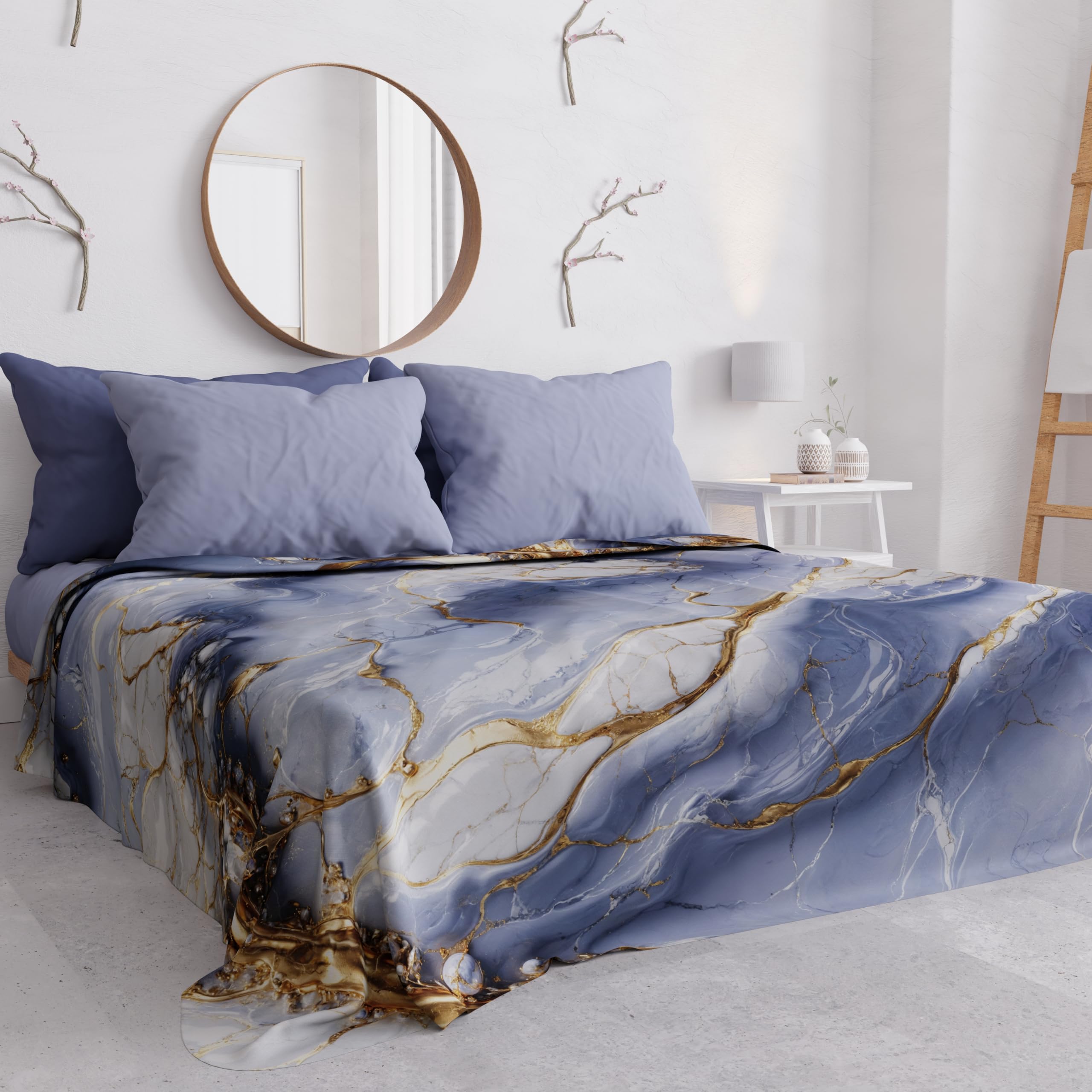 PETTI ARTIGIANI ITALIANI - Colcha Cama Matrimonial (260x260 cm) Microfibra, Primavera Verano, Colchas Bouti Modernas, Cubrecama Ligero Doble, Mármol Índigo 100% Made in Italy