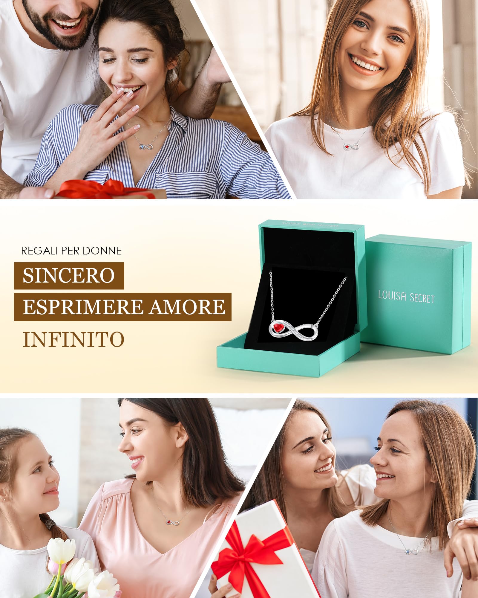 LOUISA SECRET Regalo Natale Collana Donna in Argento 925, Ciondolo a catena di Cristallo con Zirconi, Compleanno San Valentino Festa della Mamma Regalo gioiello per la donna Migliore amica