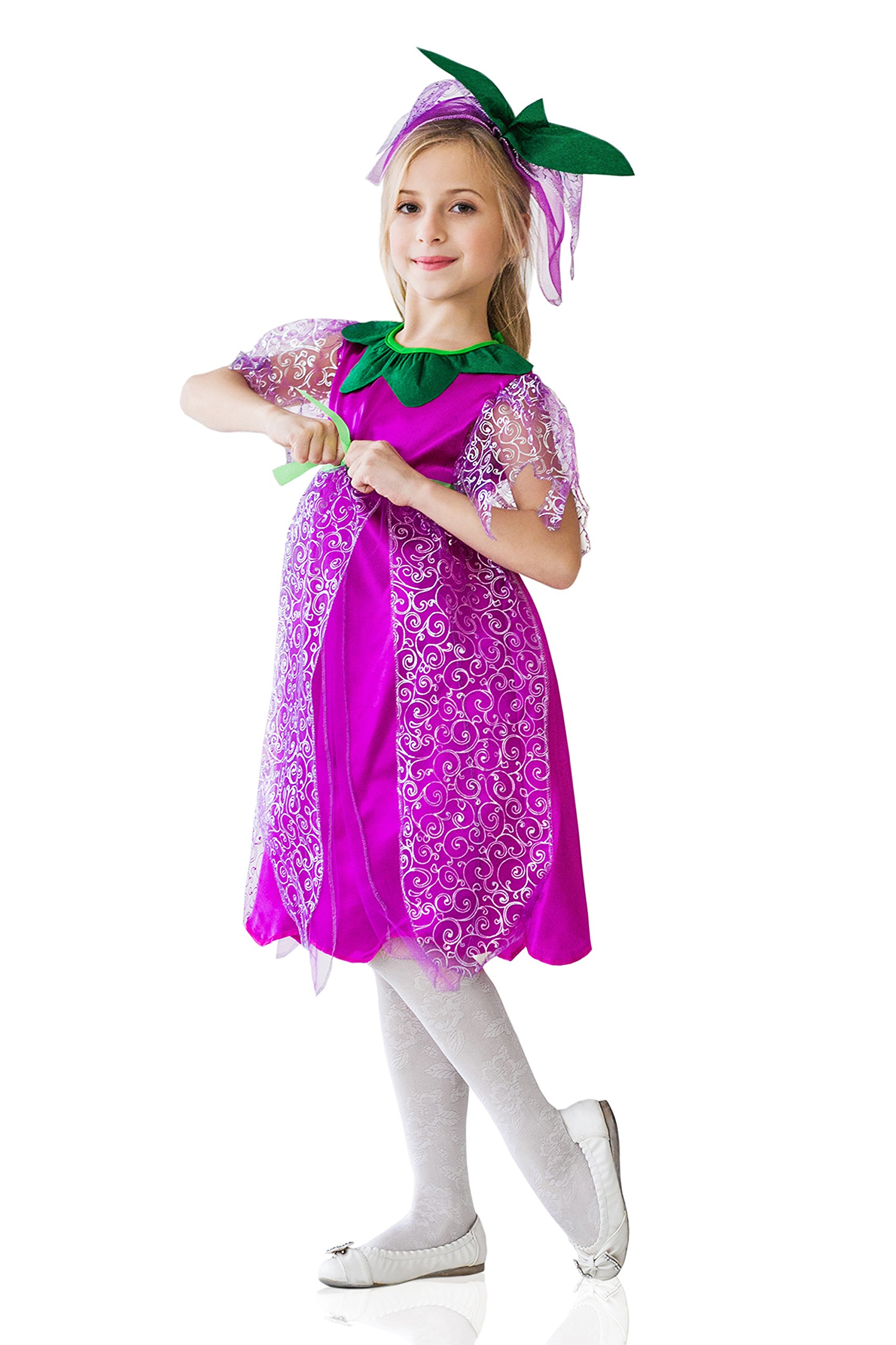 Kids Girls Violet Flower Halloween Costume Purple Pixie Dress Up & Role Play