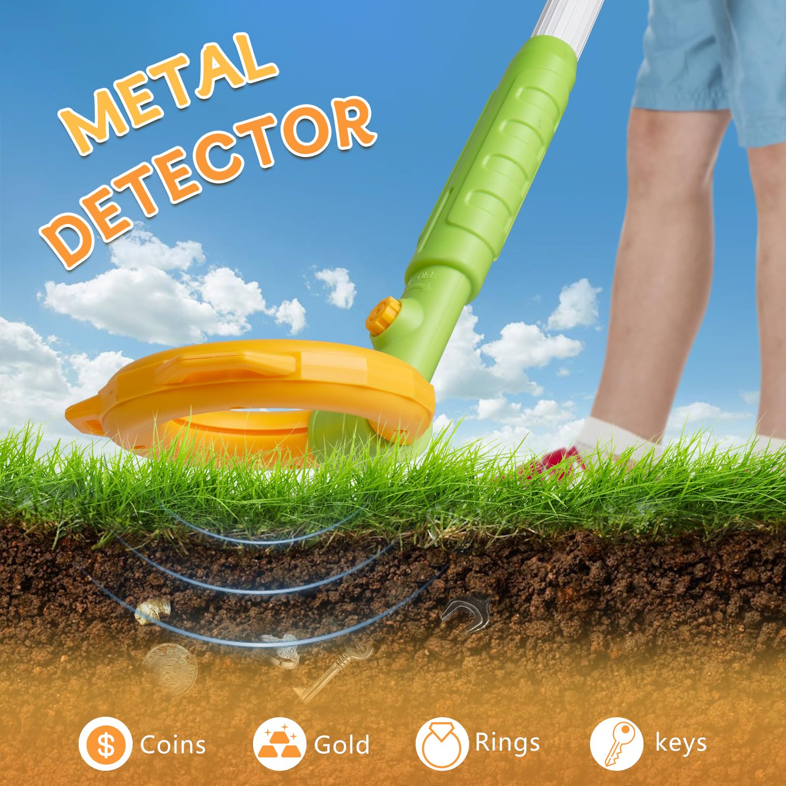 Kids Metal Detector (2-in-1) Handheld With Bear Head Design, Lights and Sounds - Detects Jewelry, Coins for Beach, Outdoor Use - Ages 3 and Above