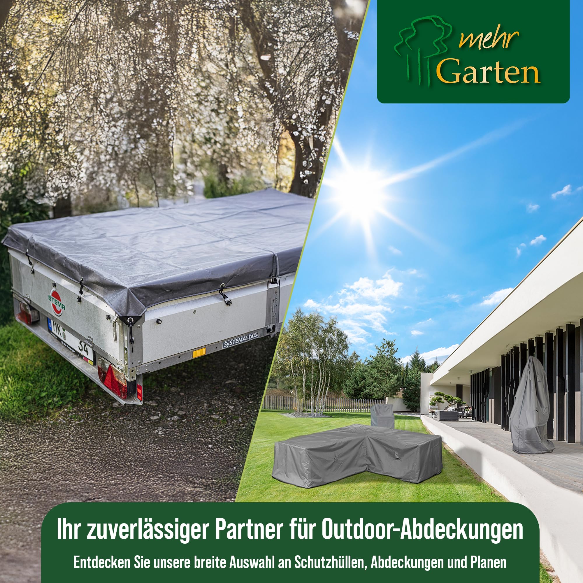 Abdeckplane mit Aluminium-Ösen und verstärkten Ecken, PE Plane, 2x2 m, grau, Gewebeplane 260 g/m², Allzweckplane wasserdicht, reißfest und UV-beständig