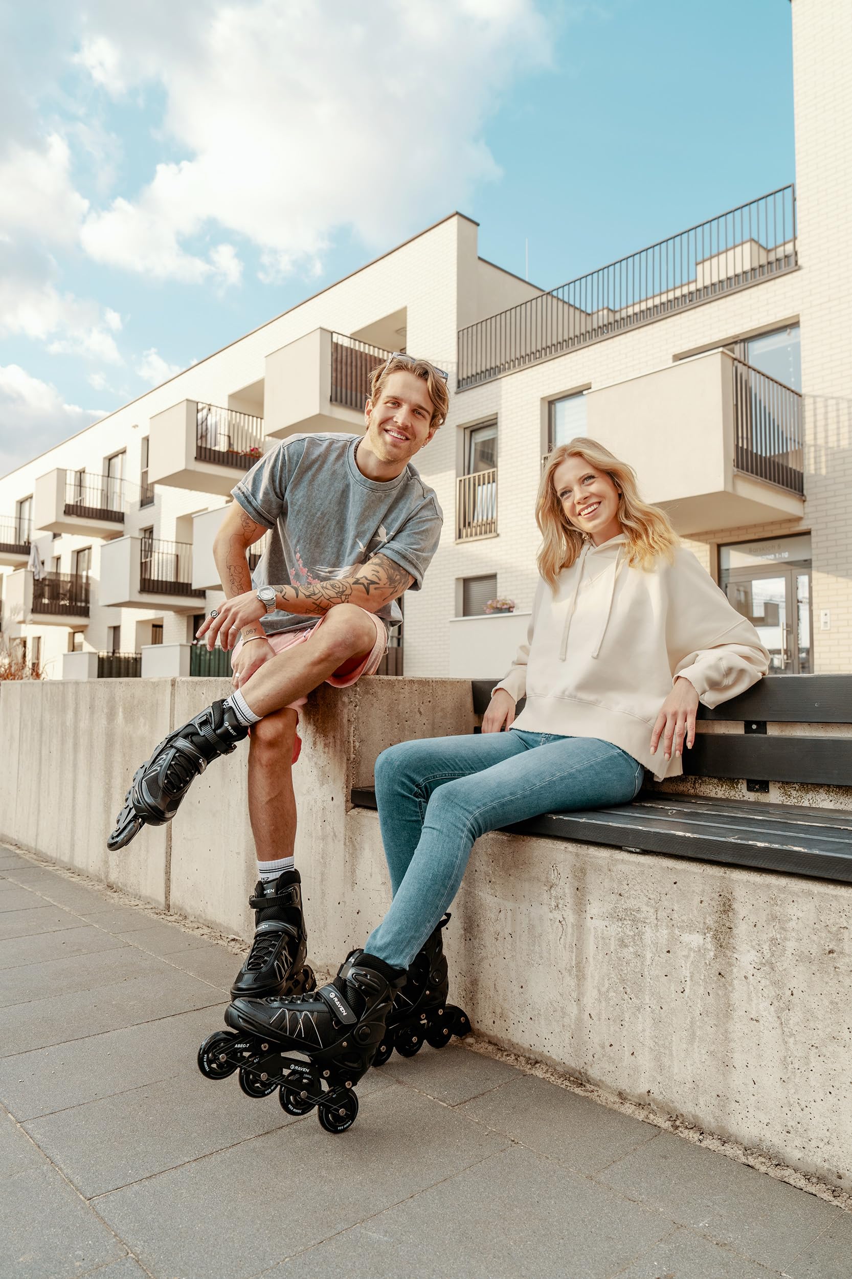 Raven - Roller en Ligne Expert du 43 au 46 + Patin à Glace Adulte Enfant Mixte Taille Ajustable Noir Raven