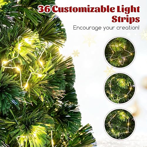 Miniatura 3 de GOFLAME Árbol de Navidad preiluminado de 6 pies, árbol de Navidad de fibra óptica artificial con 36 cuerdas de luz blanca cálida, estrella superior,