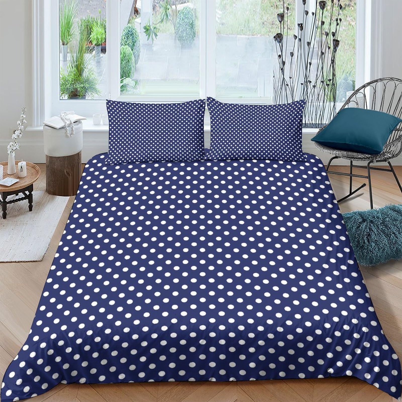 GPLZQXKJNH 3D Printed Polka Dot Duvet Cover Microfiber Soft Breathable Daisy Bedding Set with 2 Pillowcases for Bedroom Decor 120x220cm Single（135x200cm）