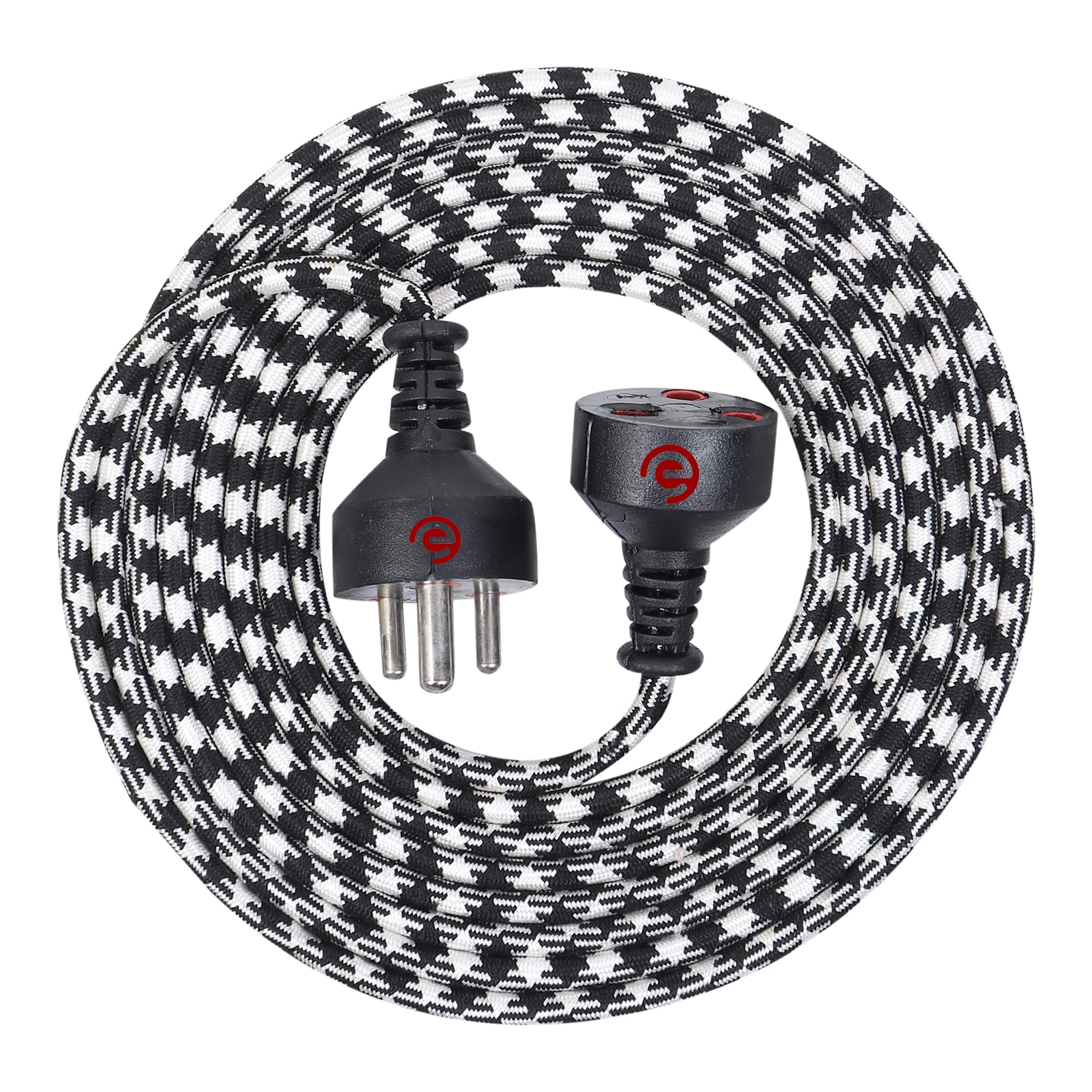 ezobuy 3 Pin Cotton Threaded Wire Extension Wire | 3.5 Meters Heavy Duty Long Wire Cord | 4 Layer Coating | Copper Wire | Durable | Multipurpose | Pack of 1 | 250 W | Black-White