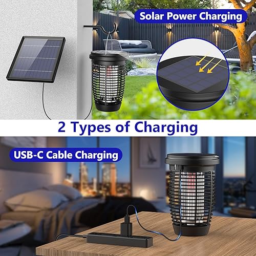 Miniatura 4 de PALONE Solar Bug Zapper 2 en 1 Lámpara matamosquitos para interiores 4500 V matamoscas al aire libre alimentado por energía solar con poste de