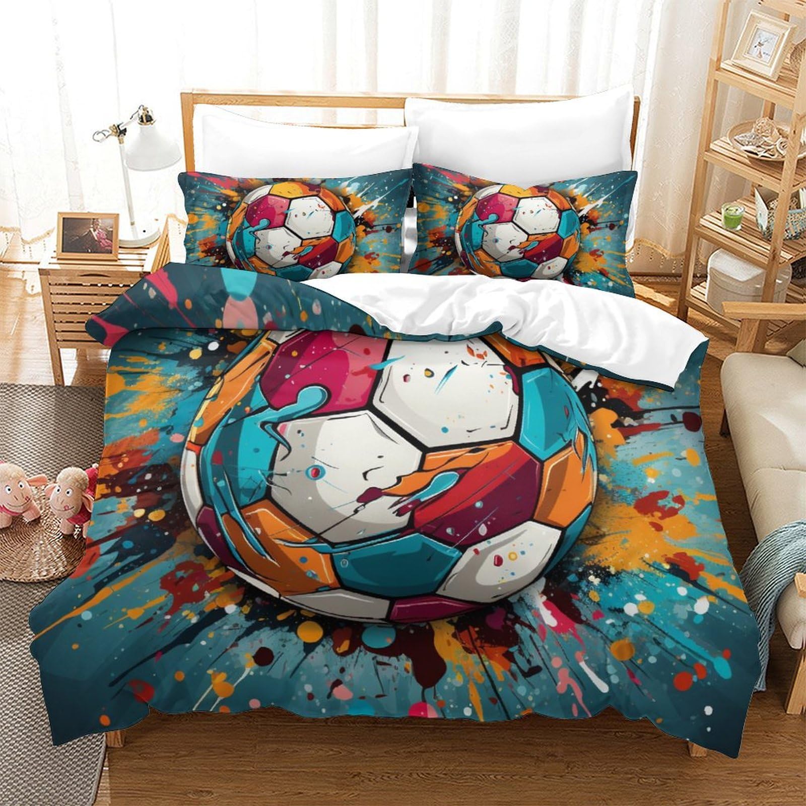 Housse de couette foot pour lit adolescent et adulte avec parure 3 pièces en microfibre douce