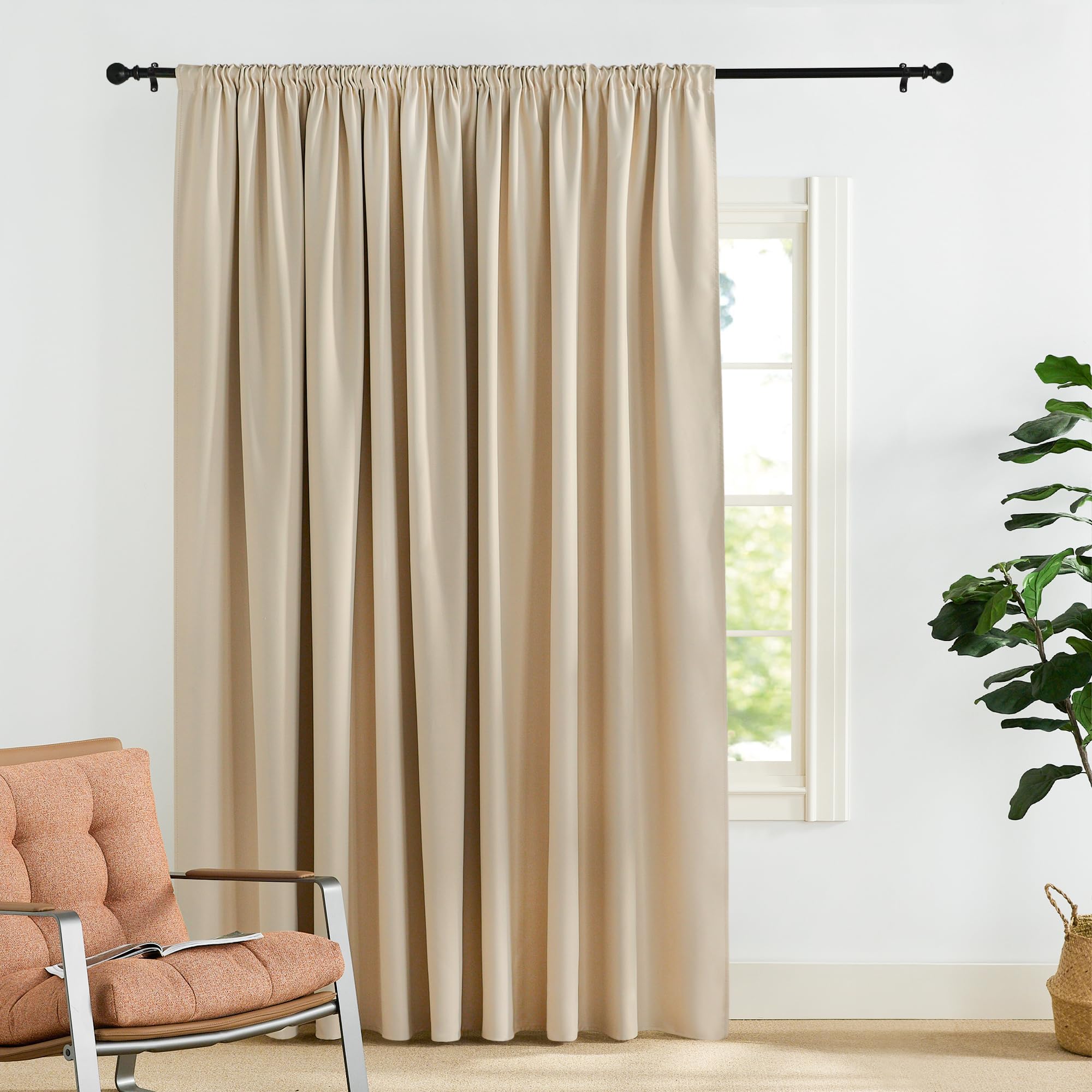 PONY DANCE Rideau Grande Largeur 300x260cm (LxH), Rideaux Occultant Galon Fronceur et Passe Tringle, Thermique Isolant Anti Froid Chaleur Decoration pour Fenetre Chambre Salon, Jaune Beige