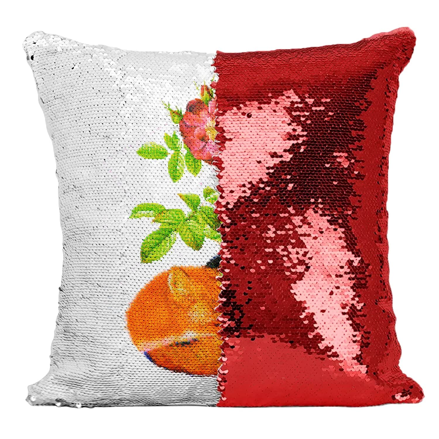 Coussin sequin renard rouge pour illuminer votre salon streetwear et vintage