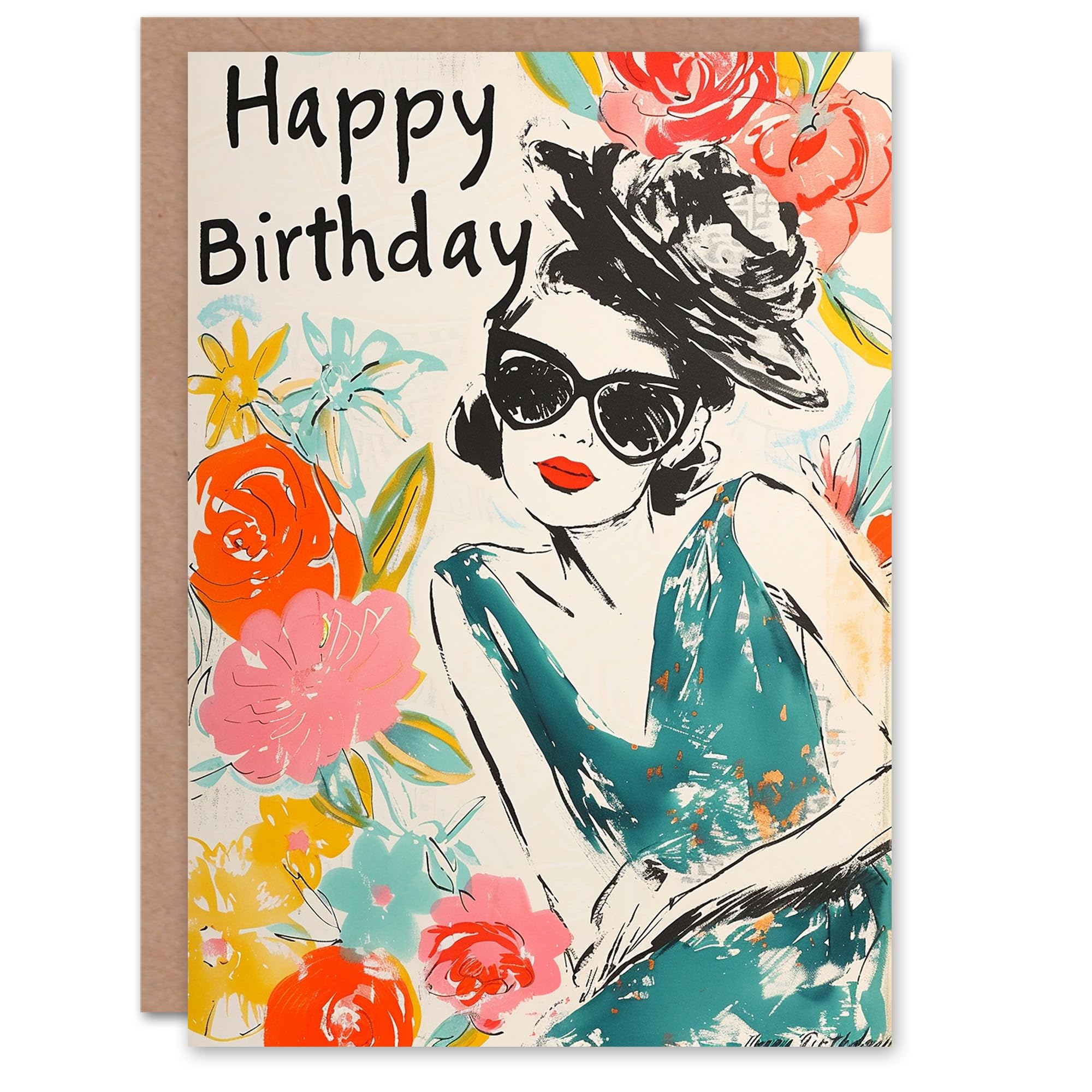 Artery8 Women's Birthday Card Floral Pattern Portrait Greeting Card