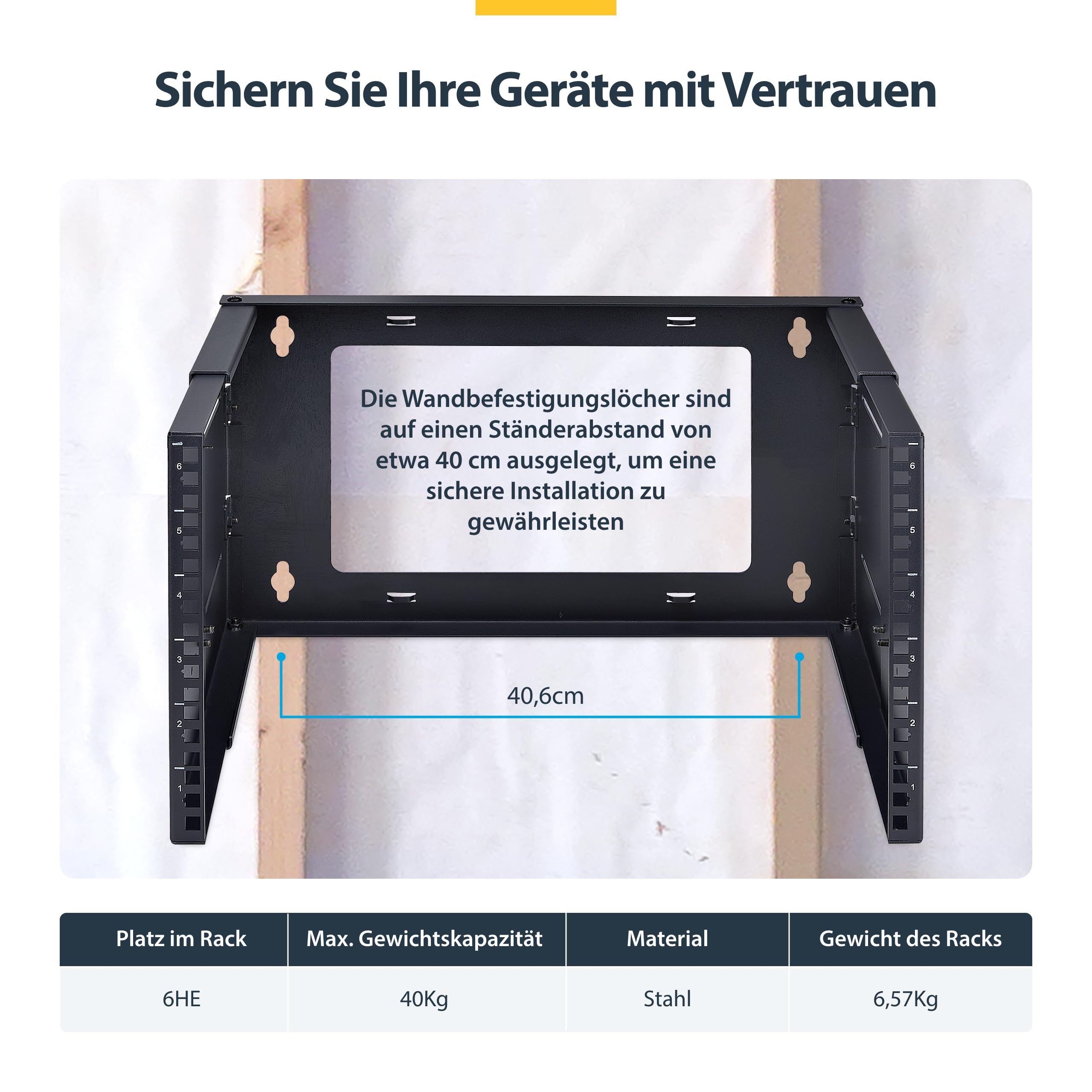 StarTech 2-Pfosten 6HE Wandmontage Rack, 19", 40kg (WALLMOUNT6-HAF) | Serverrack, Schrank, für Server/Daten/Netzwerkgeräte, Fachböden, Patch-Panels, USV, ausklappbar