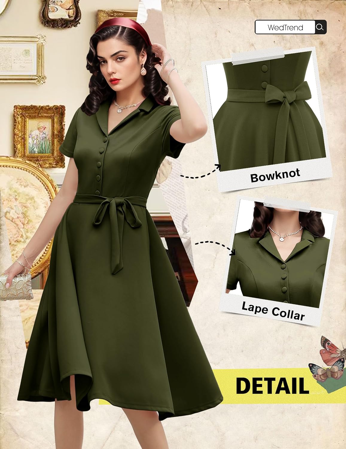 Wedtrend Women's Vintage Tea Dress, Short Sleeve Cocktail Party Dress Work Church Casual Dress - Image 4