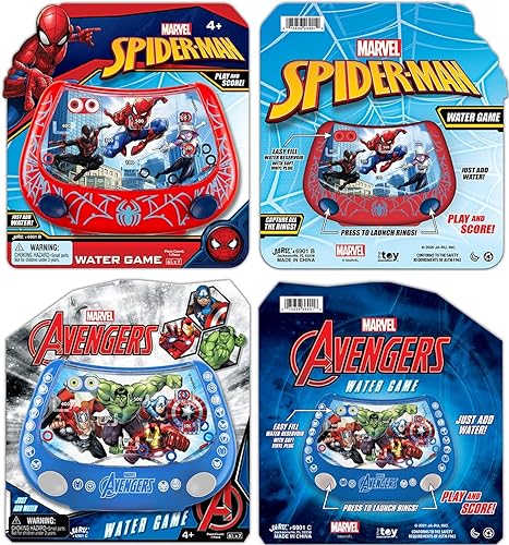 Miniatura 6 de JA-RU Marvel - Juego de agua clásico de mano (2 unidades de estilo surtido) Avengers & Spiderman. Anillo de agua de juguete de arcade solo agrega
