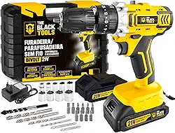 Furadeira E Parafusadeira De Impacto Bateria 21v 3/8 Tb-21pkx The Black Tools Com Maleta E Acessorios