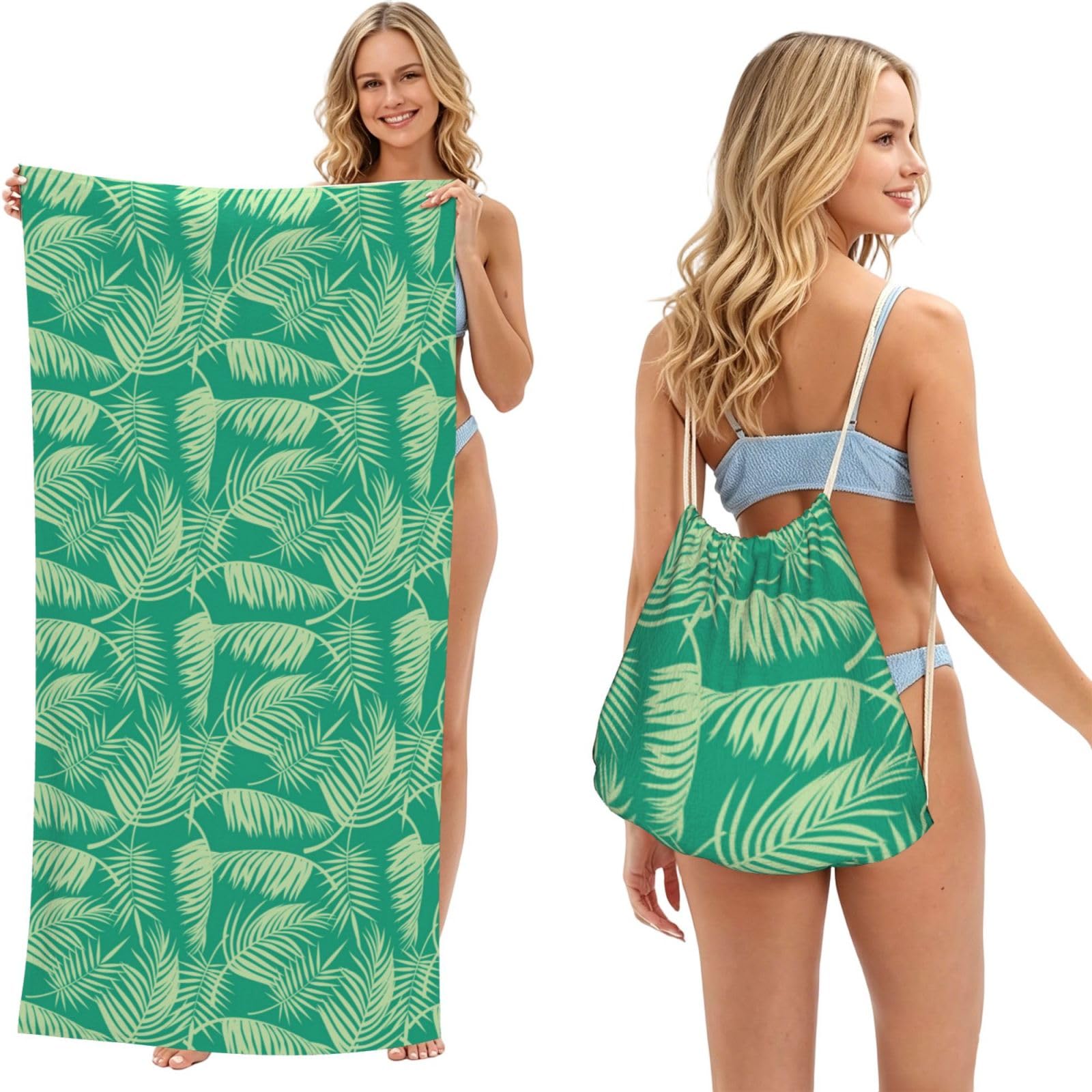 Poadnly As Picture Tropical Palm Tree, 2 In 1 Packable Towel Bag, Beach Towels With Drawstring Backpack For Travel Holiday Camping