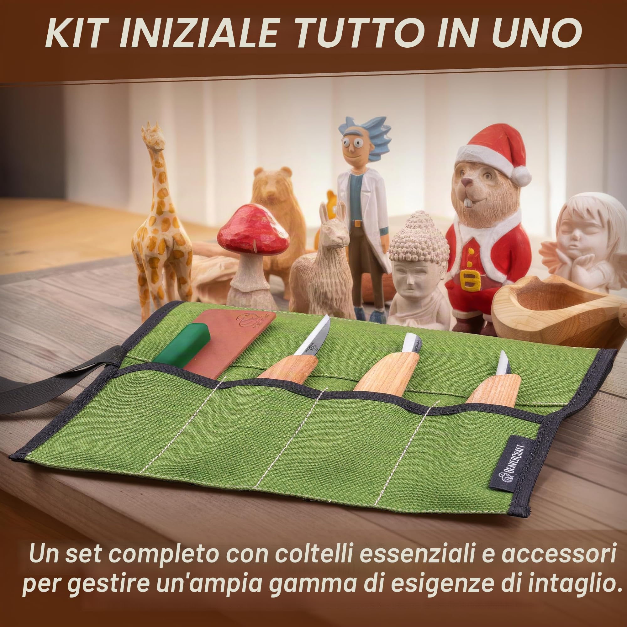 BeaverCraft S15 - Kit per intaglio del legno, set di strumenti per intaglio del legno, kit di coltelli da intaglio, set di coltelli da intaglio, per principianti