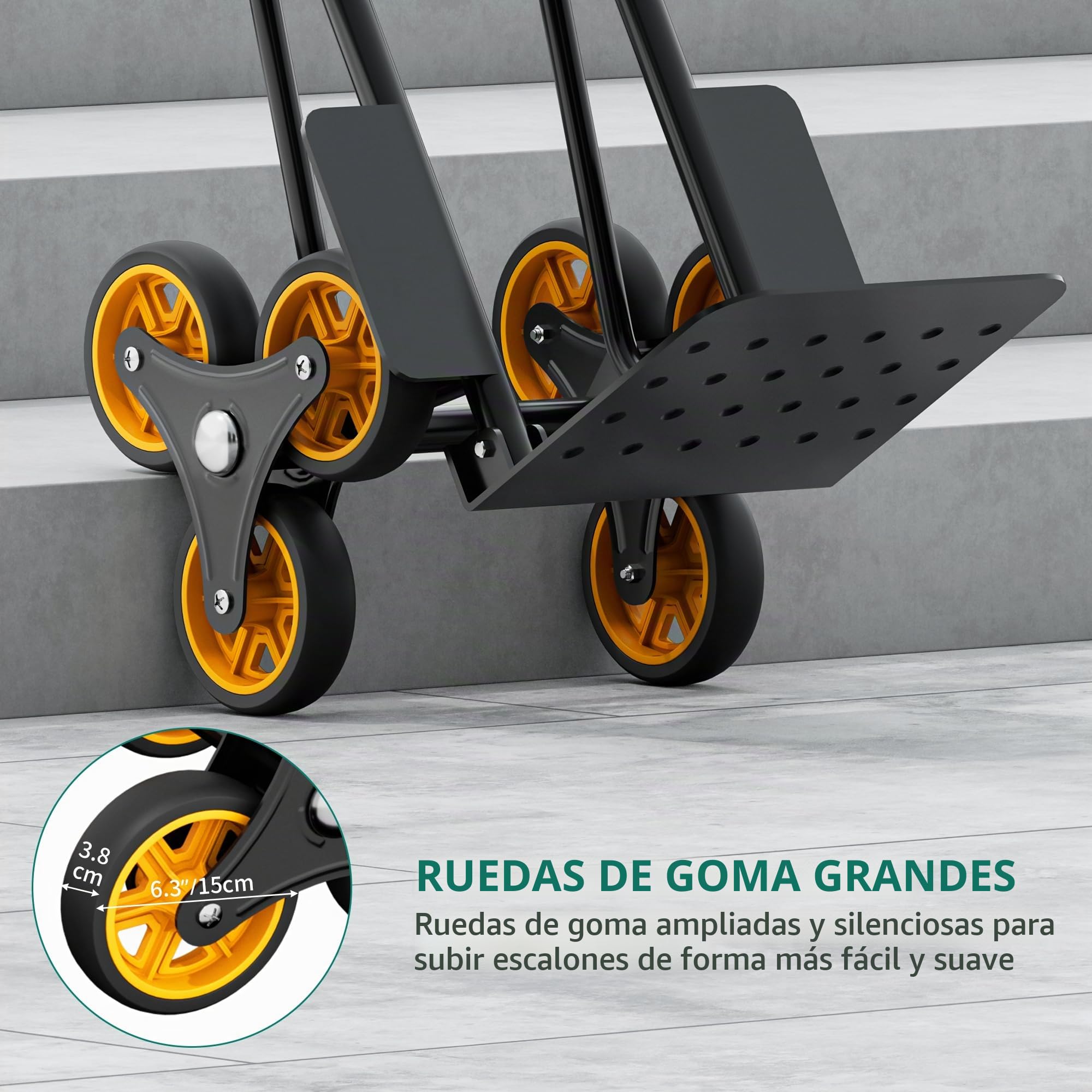 YITAHOME Carro Plegable para Subir escaleras con 6 Ruedas industriales Grandes de φ15,2 cm, Carretilla de Mano de Acero Resistente de Altura Ajustable con Ruedas silenciosas de Alto Agarre, Capacidad