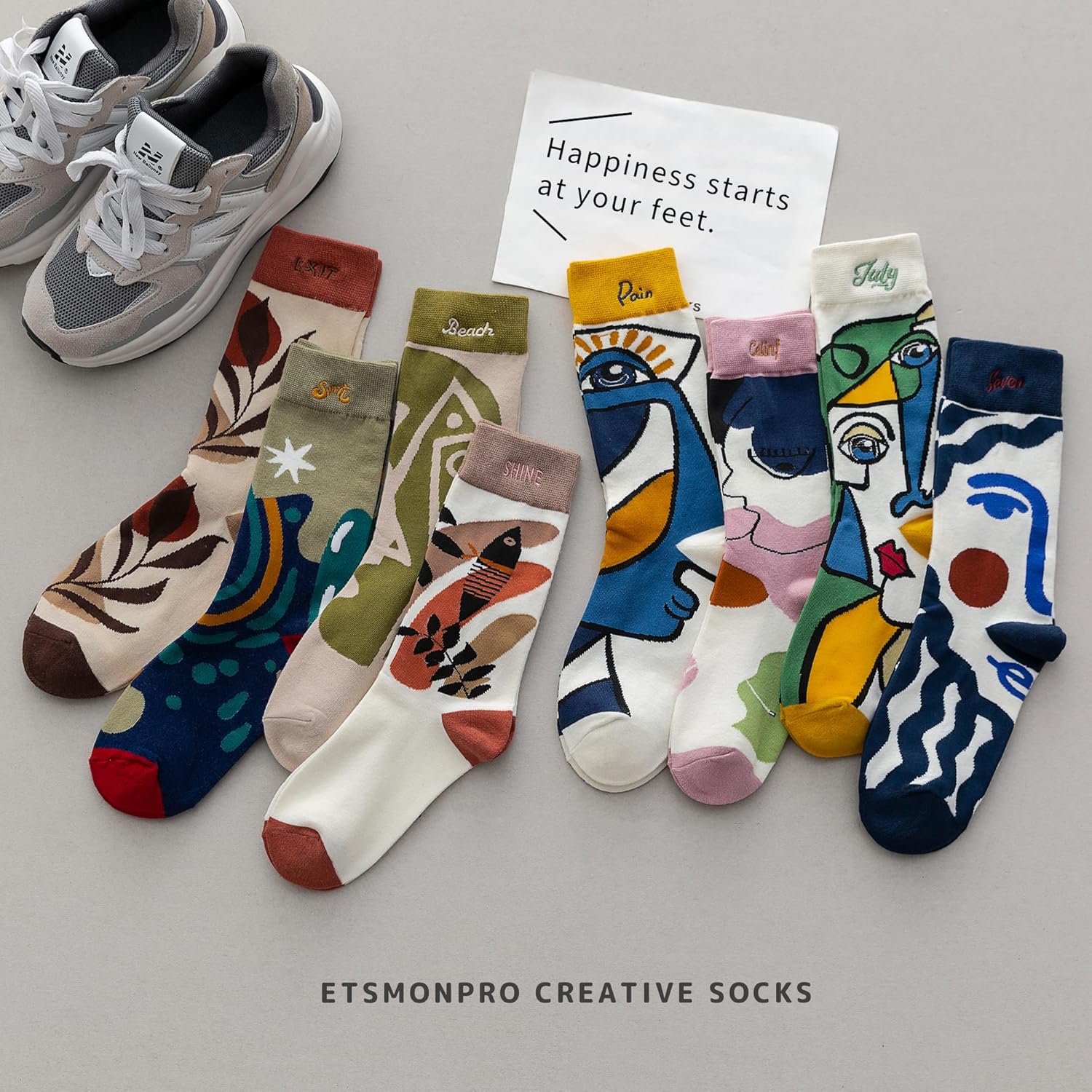 Women's Cotton Crew Socks, 4 Pairs Fashion Funny Abstract Art Nature Patterns Gifts Cotton Breathable Crew US 6–9 - Image 2