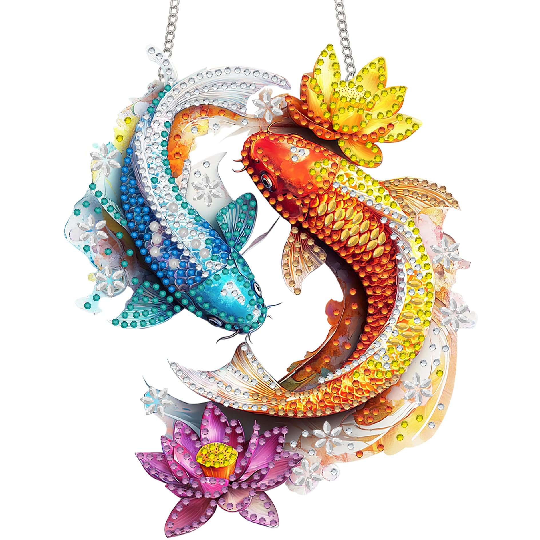 Diymood DIY Hanging Diamond Art Kits for Adults Carp, Diamond Painting Kit Pendant Special Shaped Double Sided Acrylic Sun Catcher Board Wreath