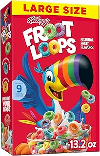 Kellogg's Froot Loops Breakfast Cereal, Fruit Flavored, Breakfast Snacks with Vitamin C, Large Size, Original, 13.2oz Box (1 Box)