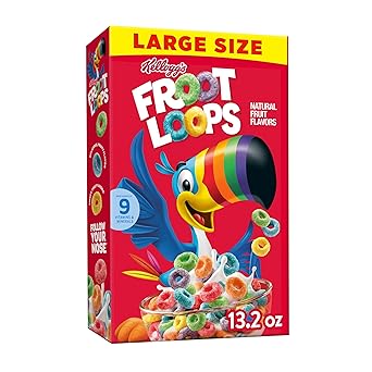 Kellogg's Froot Loops Breakfast Cereal, Fruit Flavored, Breakfast Snacks with Vitamin C, Large Size, Original, 13.2oz Box (1 Box)