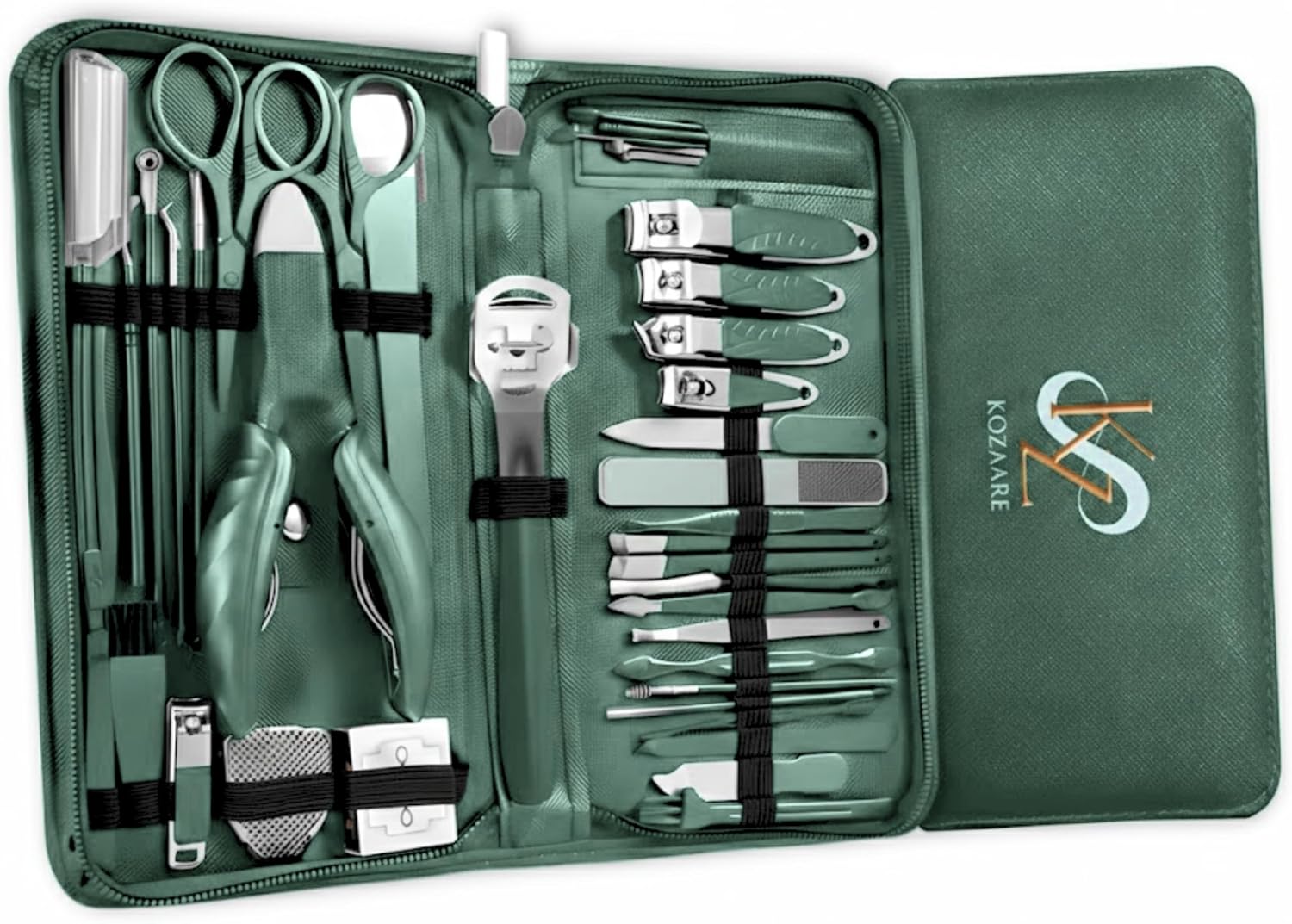 Nail Clippers Set Fingernail and Toenail Clipper Cutters for Men and Women, Professional Manicure Pedicure Grooming Kit, 40 Pieces Stainless Steel Nail Care Tools Travel Case (Green)