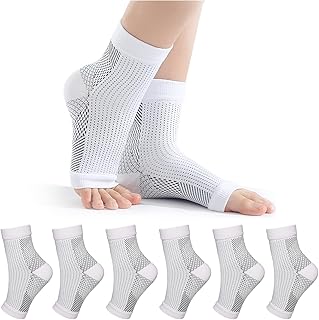 AGERALIY 6 Pairs Neuropathy Socks for Women and Men - Soothe Relief Socks for Neuropathy Pain Women Men,Plantar Fasciitis Compression Socks for Relief Foot Pain,Swelling,Sprain,Neuropathy(White-L/XL)