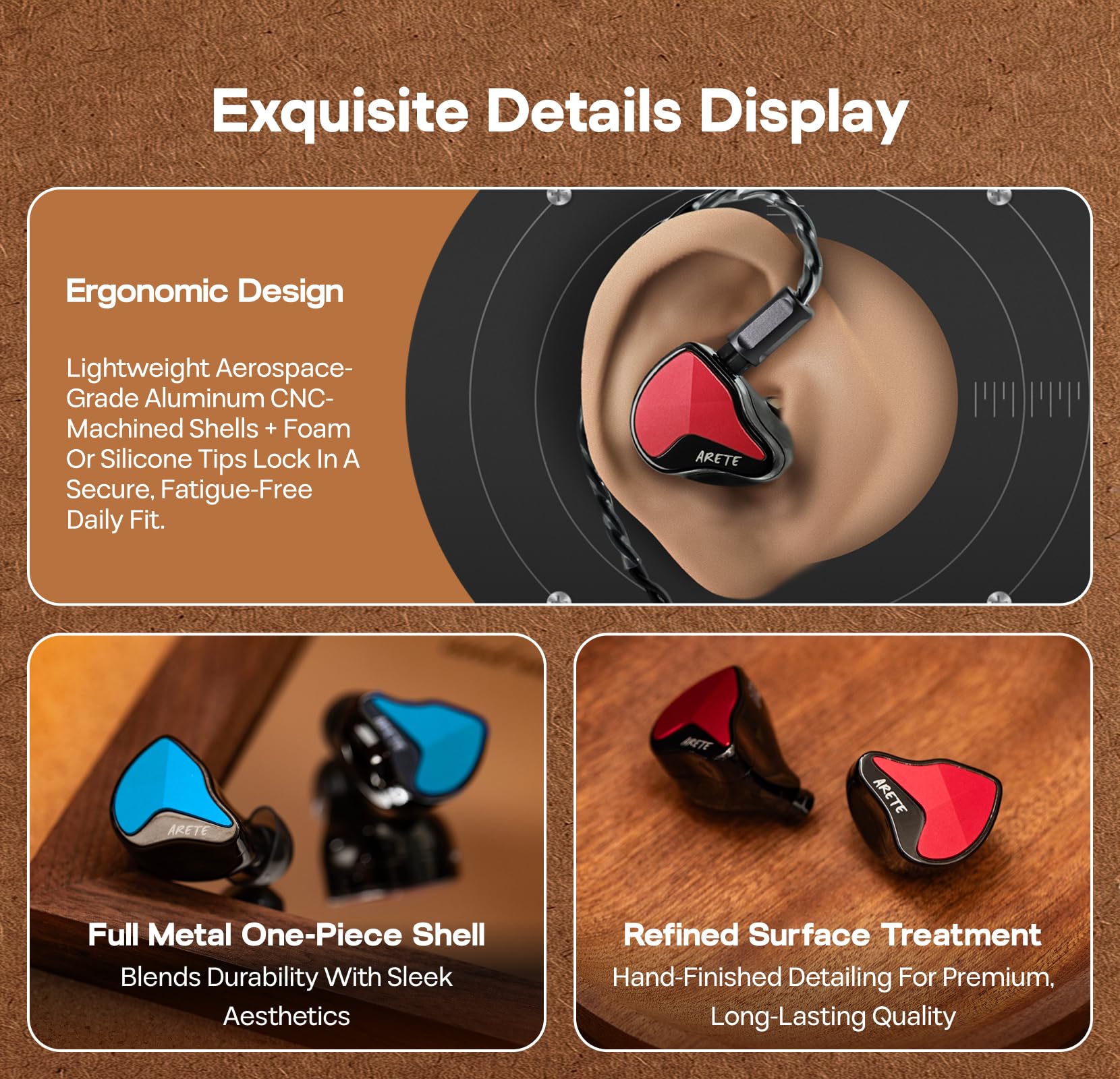 Linsoul ZiiGaat x Fresh Reviews Arete II IEM, Moniteur Intra-auriculaire Hybride 1DD+4BA de 2nd, Ecouteurs HiFi filaires, Coque en Aluminium CNC, avec câble OFC détachable pour Les Musiciens (Rouge)