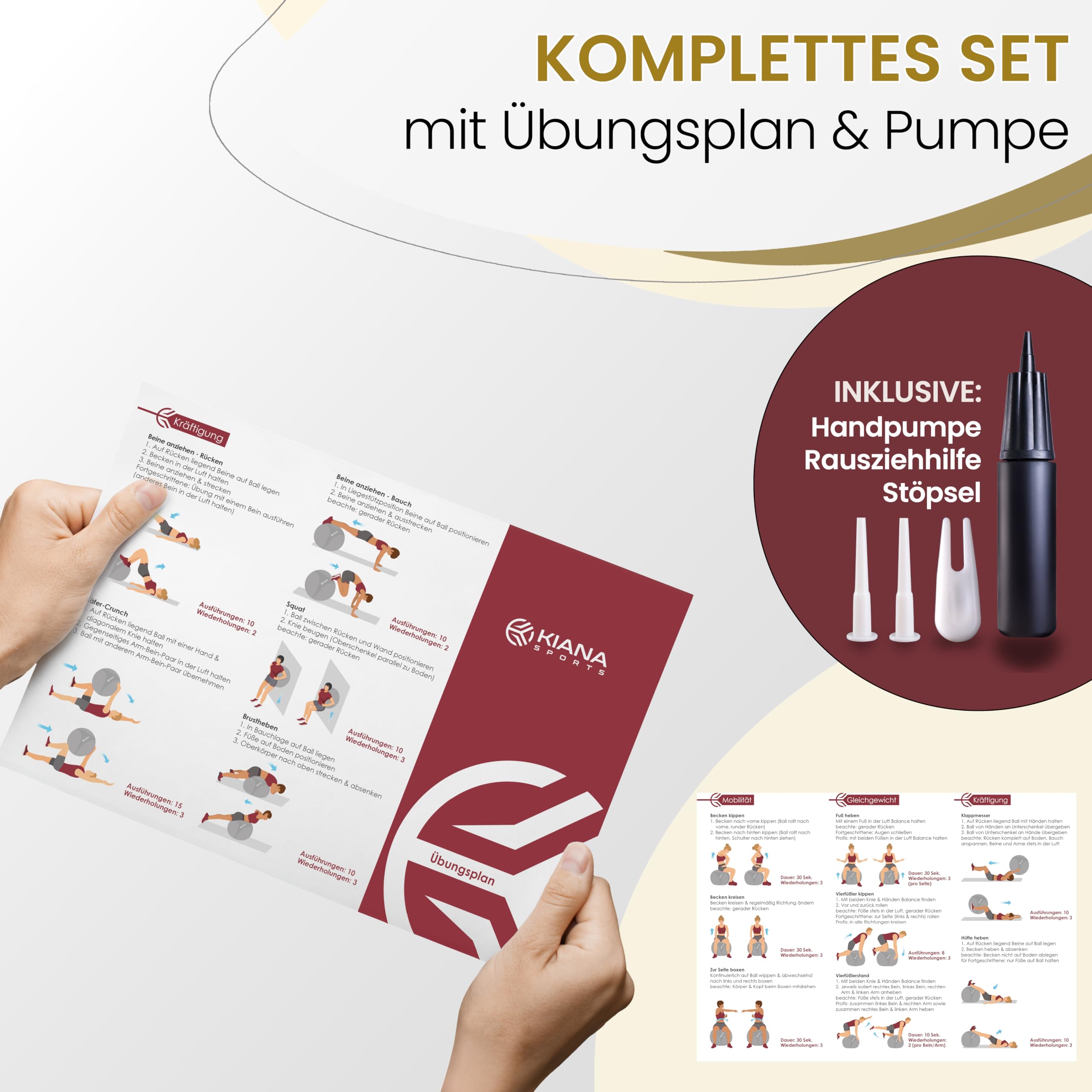 KIANA SPORTS Gymnastikball & Sitzball - 4 Größen - Deutsche Entwicklung - Rutschfester Yoga Ball mit Noppen - Extra Dick & Belastbar - inkl. Pumpe & Übungsplan – Ideal für Fitness & Büro