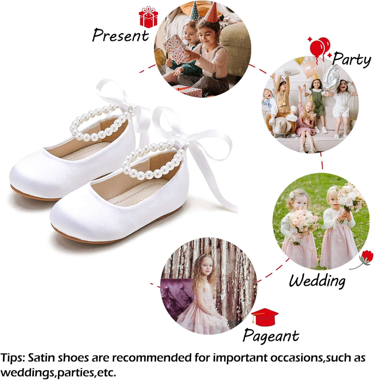 Toddler Flower Girl Dress Shoes - Little Girl Ballet Flats Pearl Strap for Wedding Party - Image 4