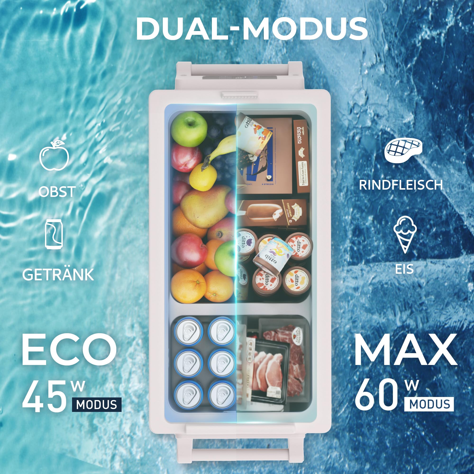 EUHOMY 40L Kompressor Kühlbox -20℃~20℃ 15-Min Schnellkühlung APP Steuerung ECO-Modus MAX-Modus 12/24V DC 100-240V AC 3-Stufen Batterieschutz Tragbar Leise