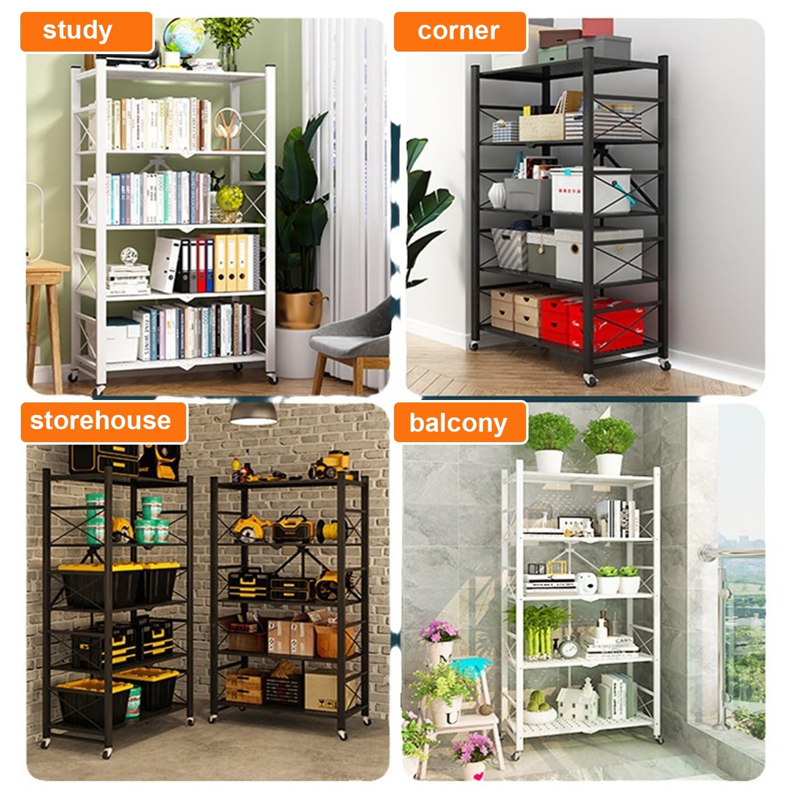 Scaffale da cucina autoportante con ripiani in metallo, per garage, dispensa, casa, cucina, scaffale autoportante per spezie e pentole (bianco, 4 ripiani, 70 cm)