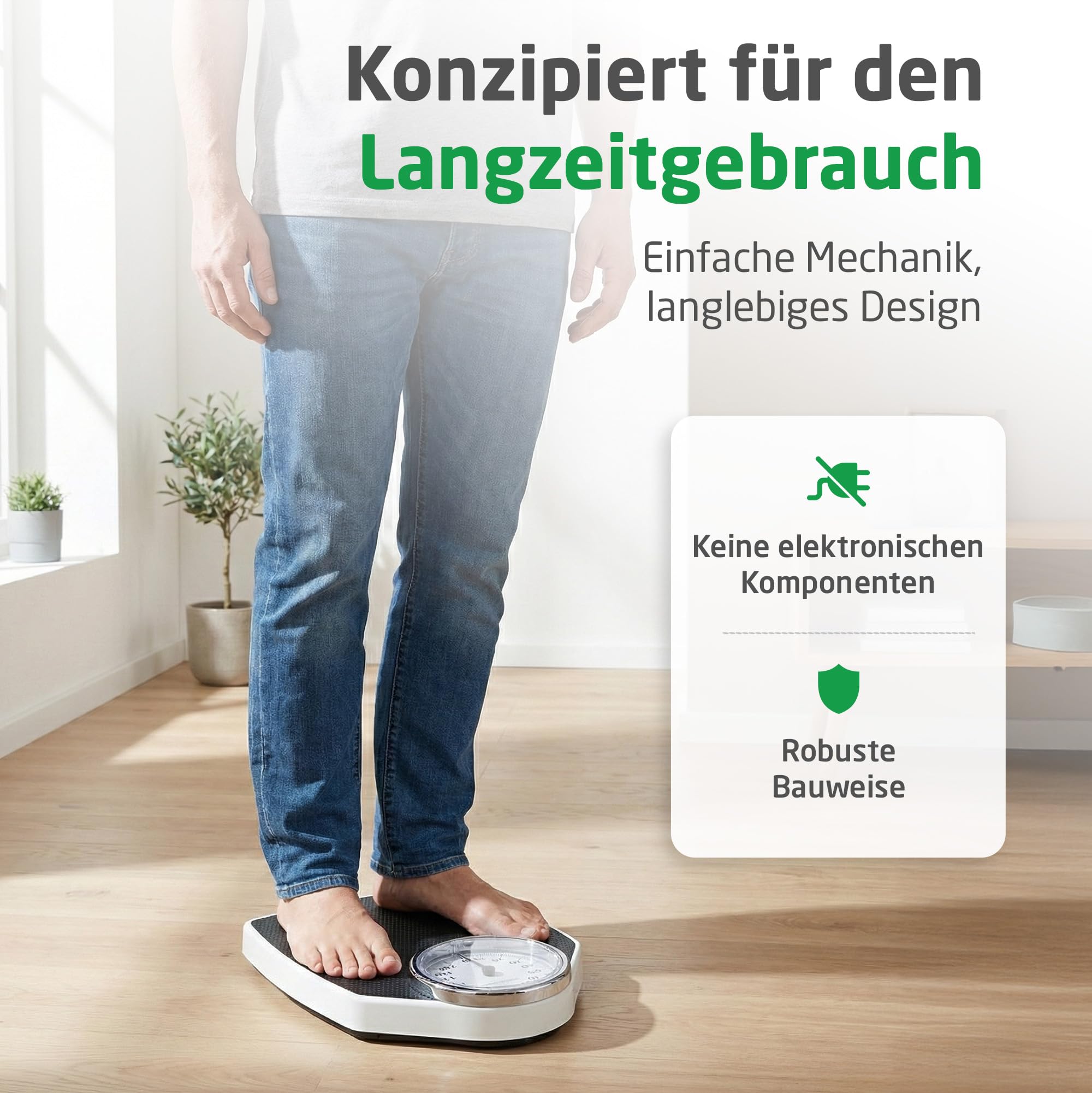 medisana PSD mechanische Personenwaage bis 150 kg, Körperwaage analog, Retrowaage im klassischem Design und großer Skala in frustfreier Verpackung und verstärkter Glasabdeckung