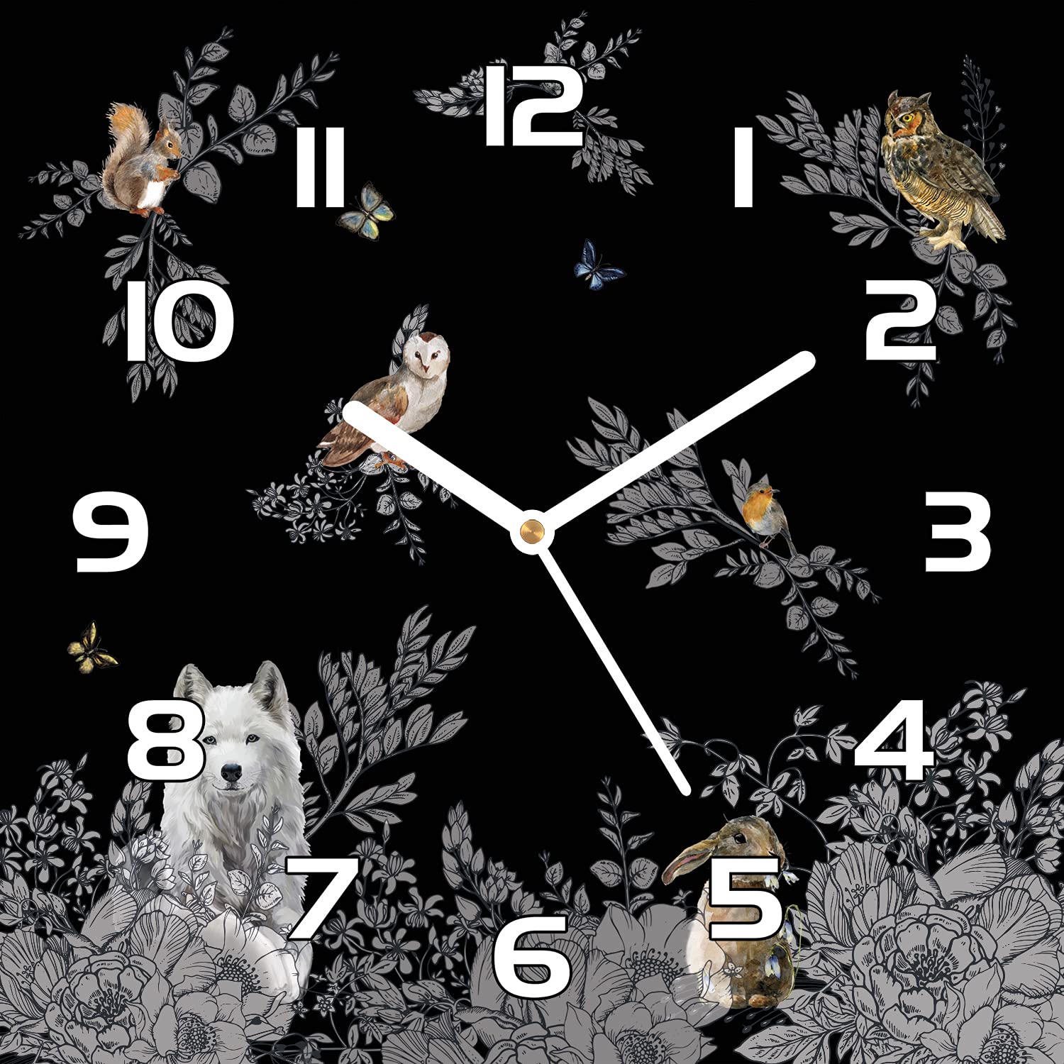 Horloge en verre 30x30 cm Coloray forêt sauvage pour cuisine et salon