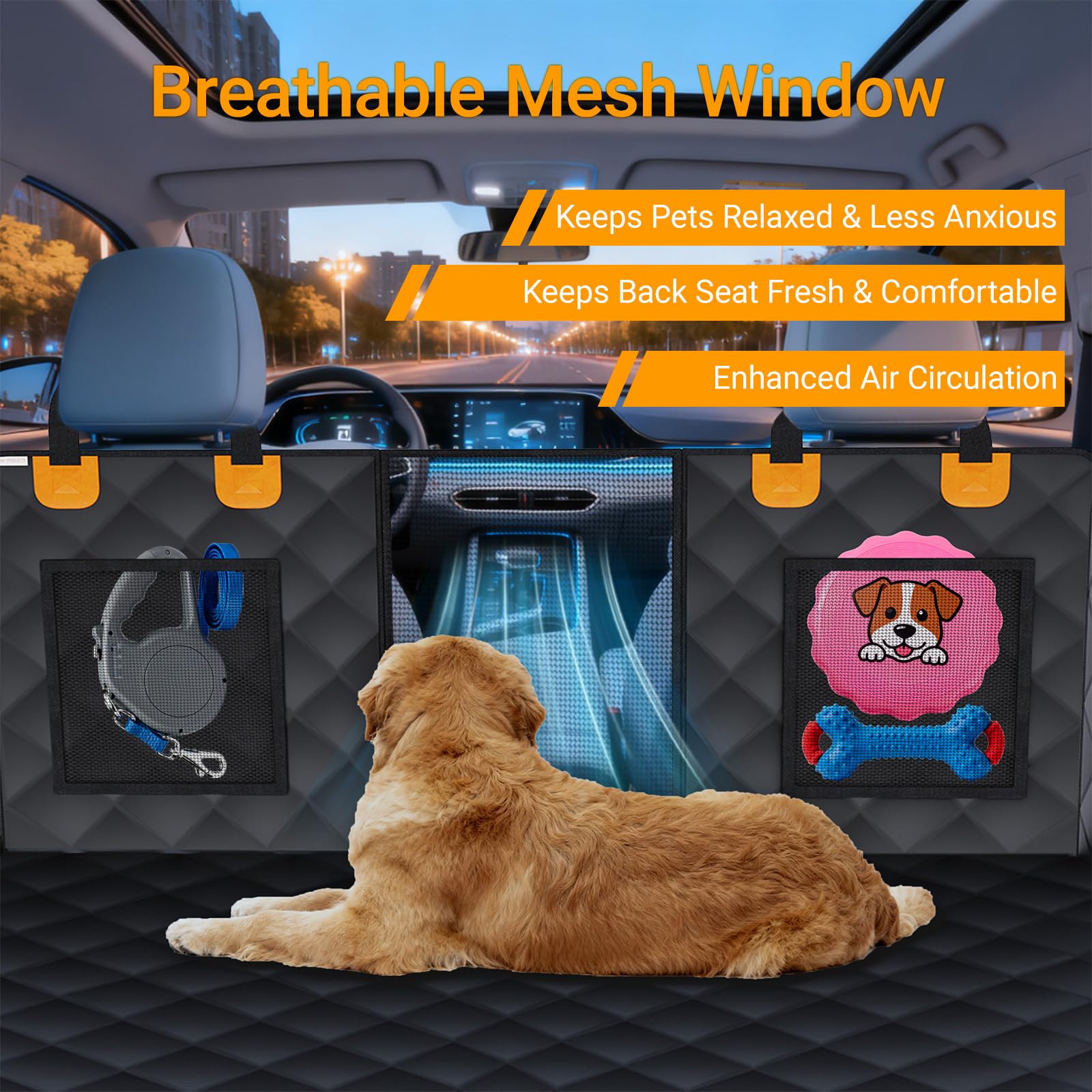 Dog Car Seat Cover for Back Seat, Hard Bottom Dog Hammock Seat Cover, Waterproof & Scratch-Resistant, Non-Slip Backseat Protector with Mesh Window for Cars, SUVs & Trucks - image 3
