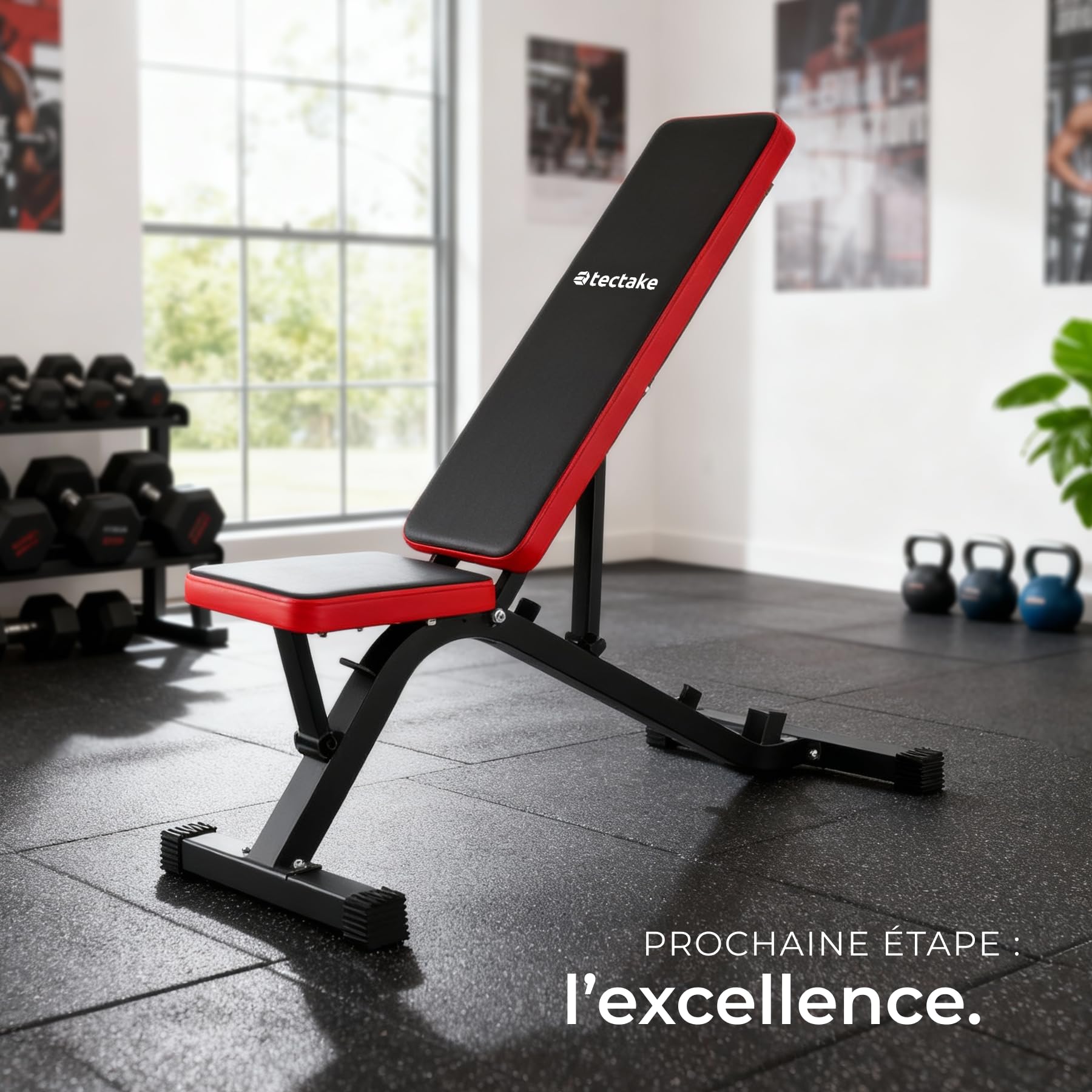 tectake® Banc de musculation polyvalent, 116 x 51 x 122 cm, Banc musculation, Dossier réglable sur 4 niveaux, Assise réglable sur 2 niveaux, Sport Maison, Salle de sport, Fitness, Haltères, Abdominaux