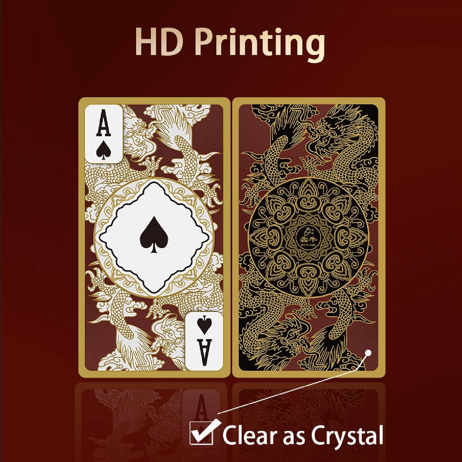 Ben Niu Lucky Dragon Playing Cards – Waterproof Plastic Slim Design Deck of Cards Themed with Gold Edges & Oriental Art, Premium Unique Poker Cards, for Players & Collectors