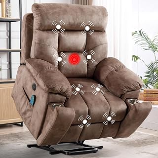 CANMOV Large Power Lift Recliner with Massage & Heat for Big & Tall Elderly, Wide Seat, USB Port, Cup Holders - Camel
