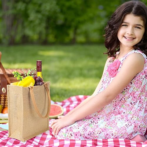 Miniatura 4 de 16 bolsas de arpillera con asas e interior laminado, reutilizables, en blanco, regalo de dama de honor, bolsa de playa para compras, boda, fiesta,